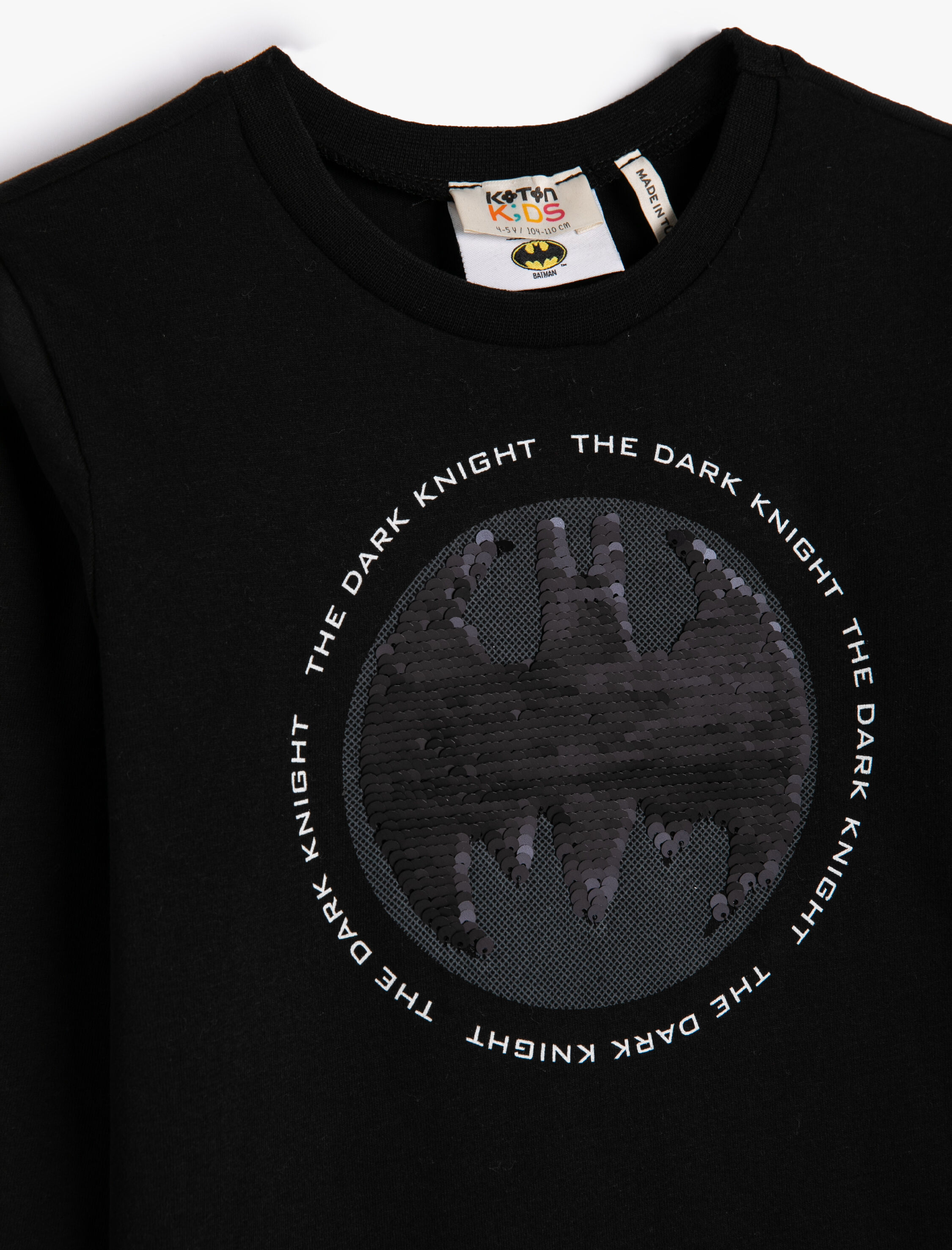  Erkek Çocuk Batman Tişört Lisanslı Çift Yönlü Pul-Payet İşlemeli Uzun Kollu Bisiklet Yaka Pamuklu