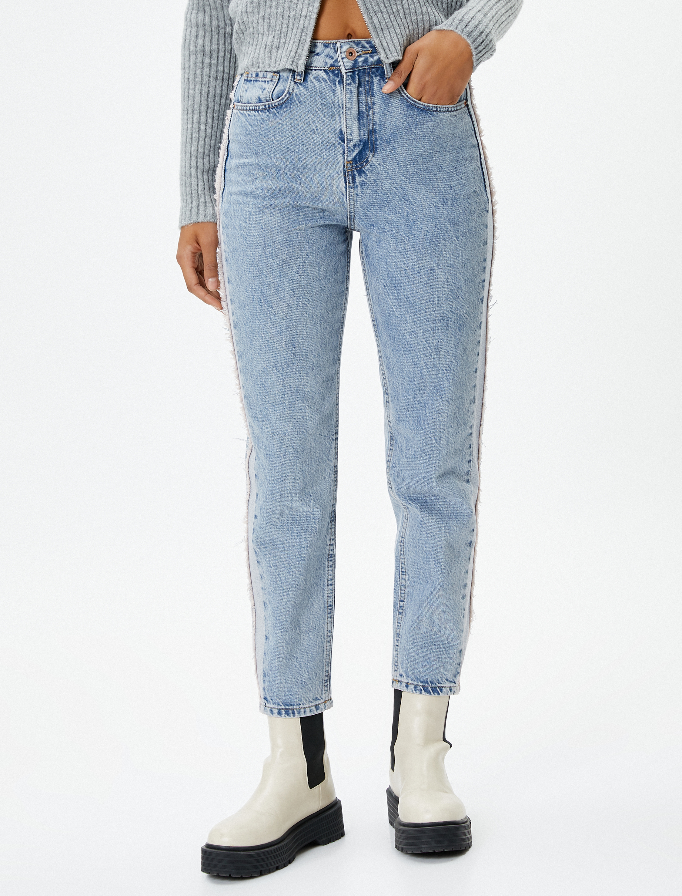   Yüksek Bel Kot Pantolon Rahat Kesim Hafif Dar Paça - Mom Jean