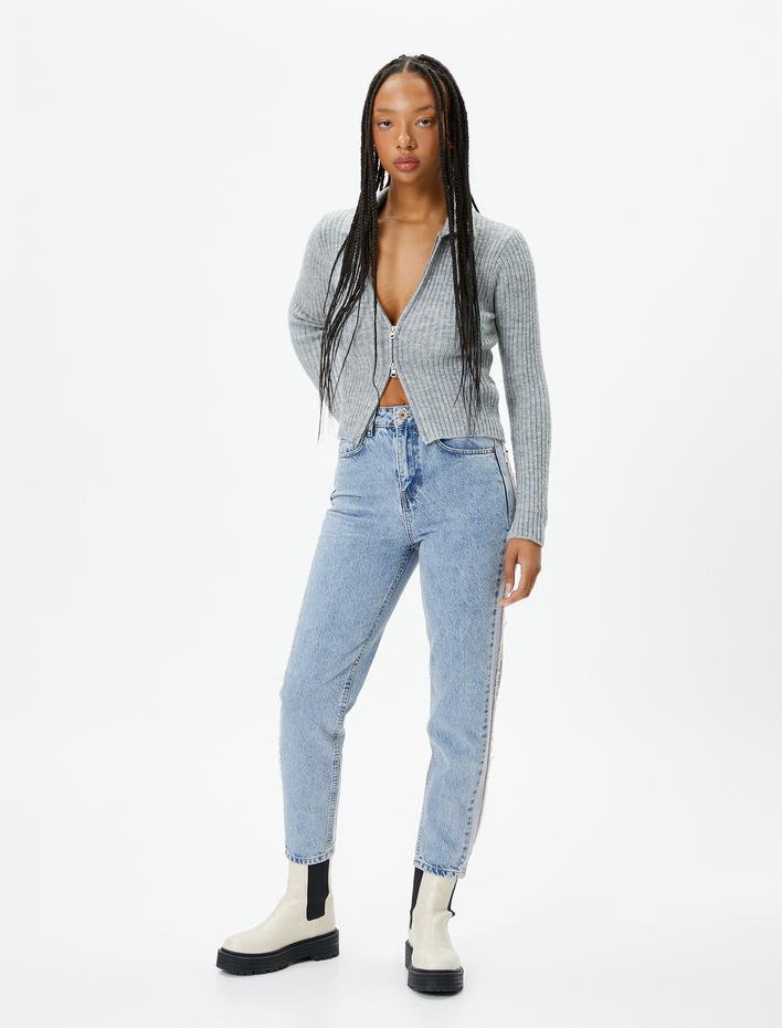  Yüksek Bel Kot Pantolon Rahat Kesim Hafif Dar Paça - Mom Jean