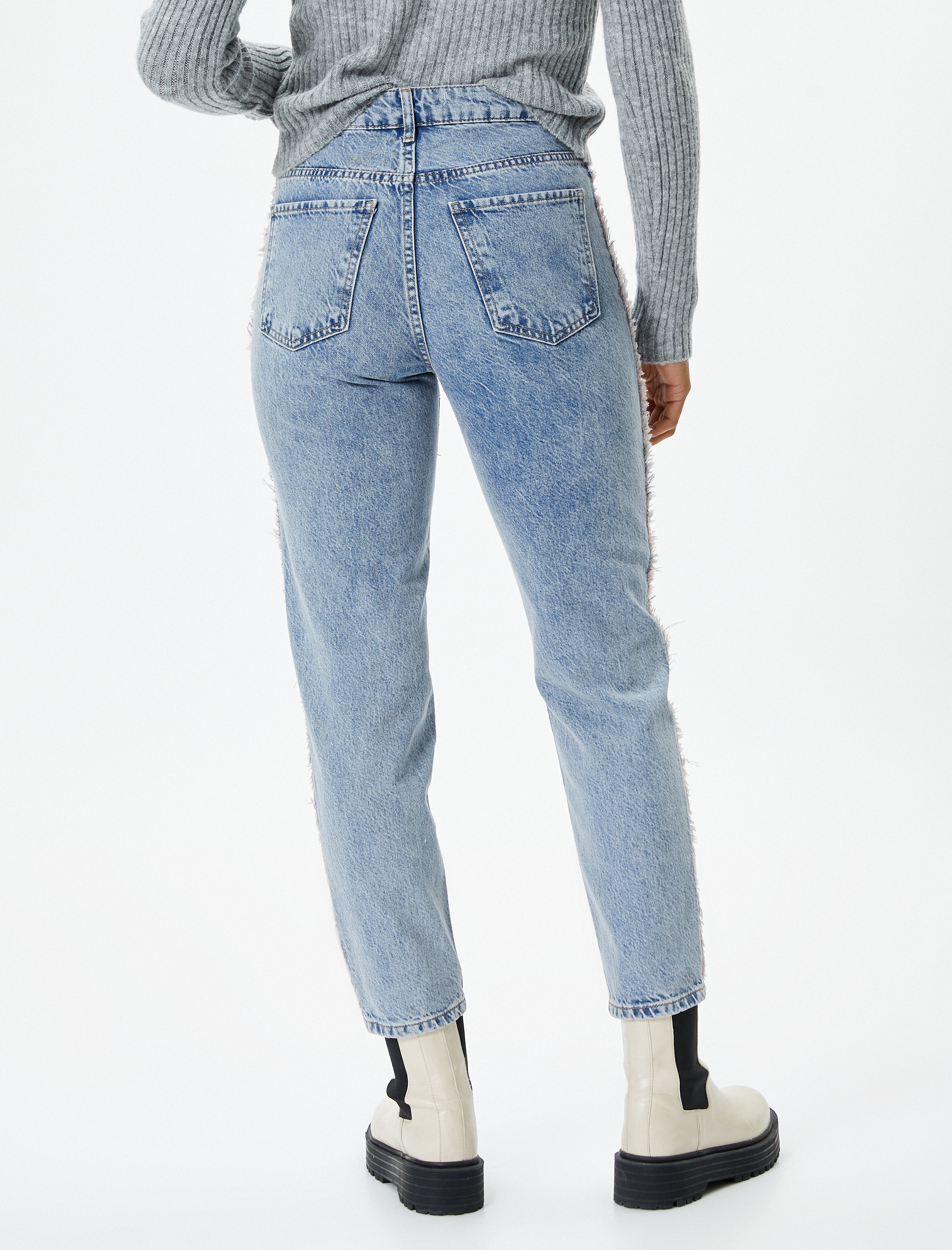   Yüksek Bel Kot Pantolon Rahat Kesim Hafif Dar Paça - Mom Jean