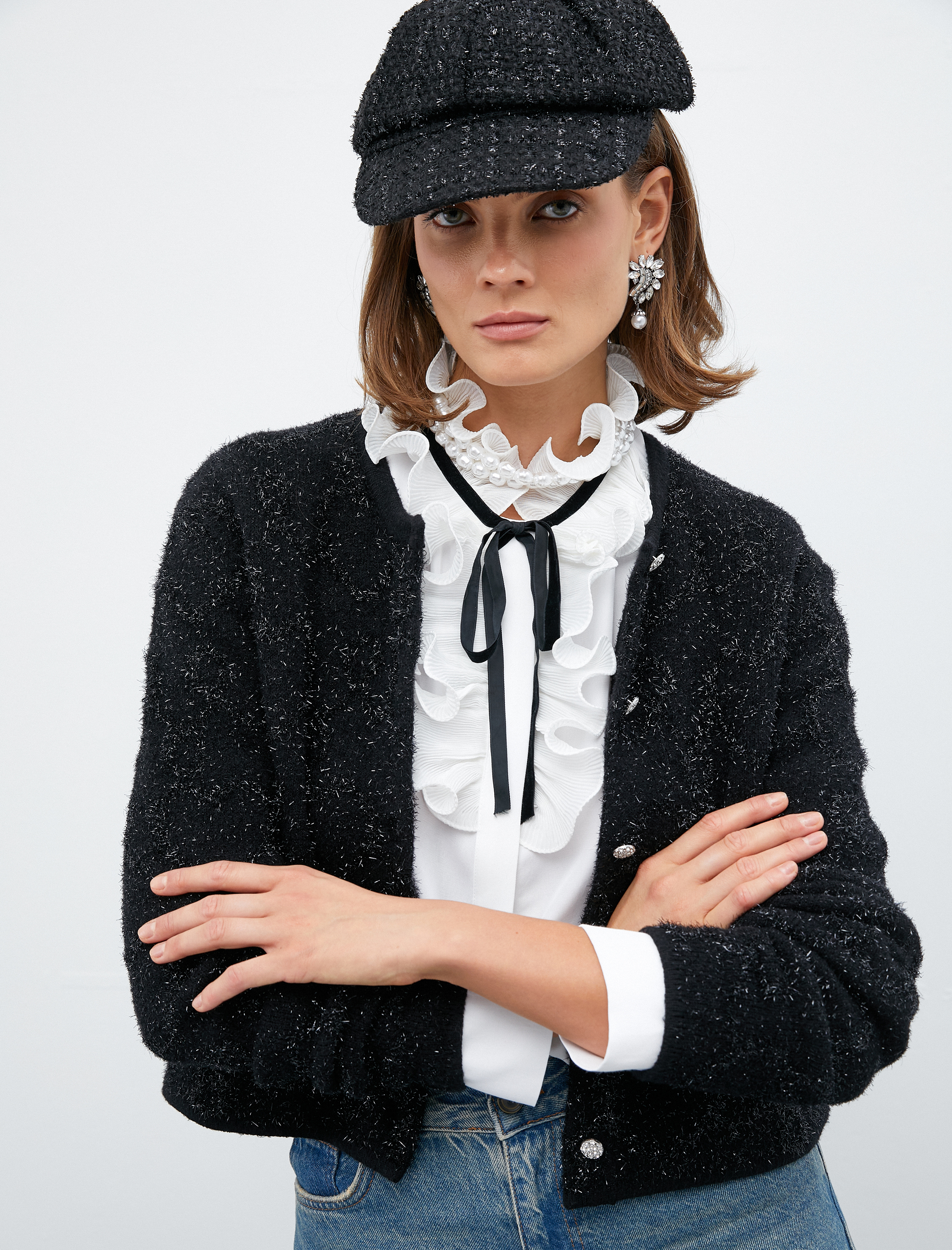   Melis Ağazat X Koton - Taş Düğmeli Simli Dokulu Hırka