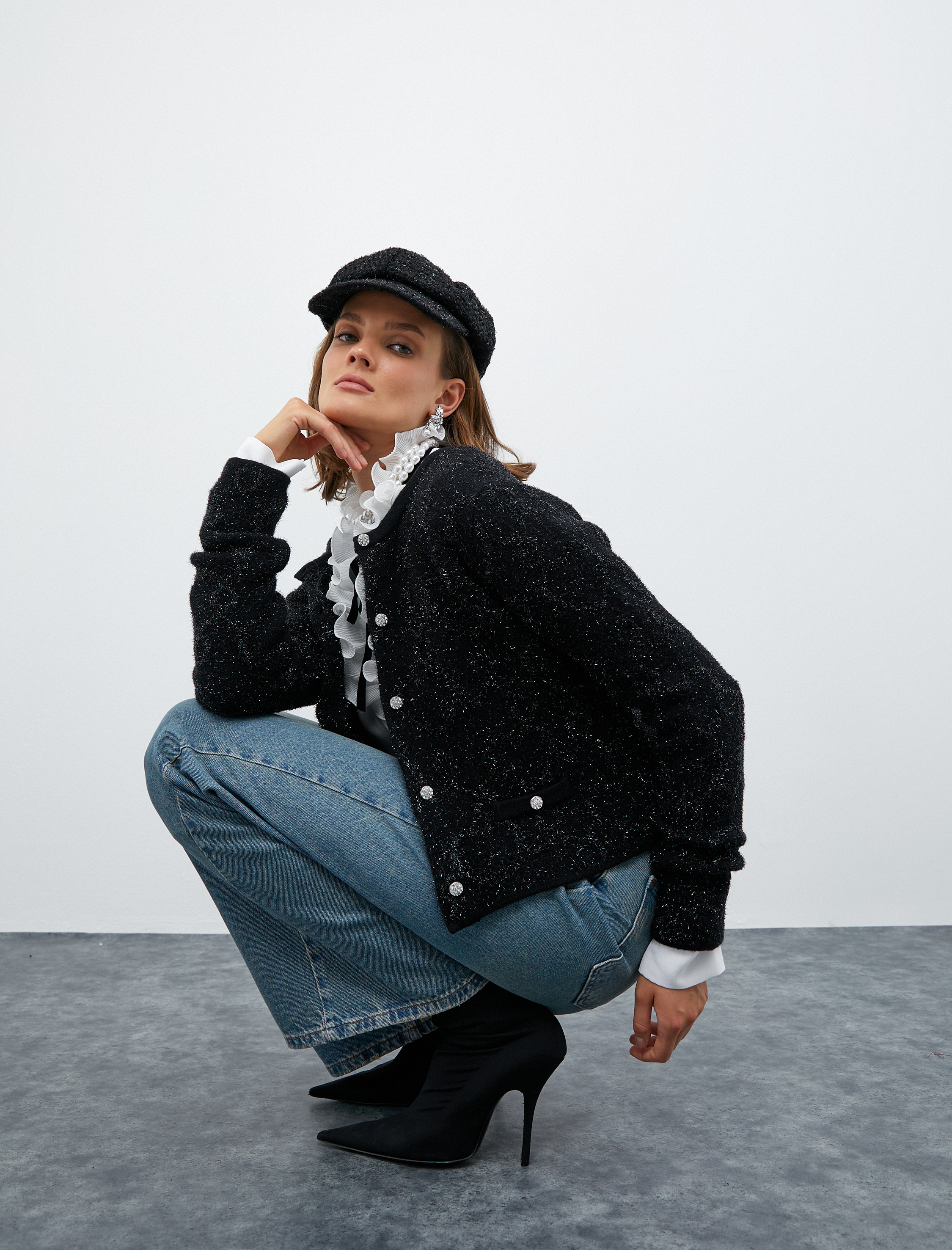   Melis Ağazat X Koton - Taş Düğmeli Simli Dokulu Hırka