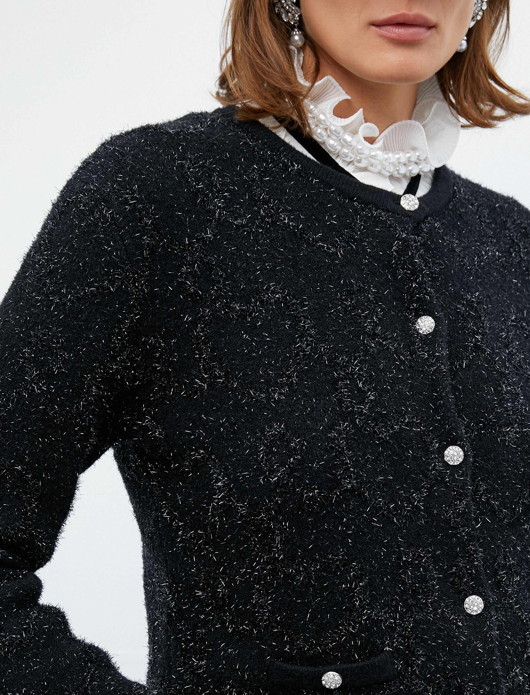   Melis Ağazat X Koton - Taş Düğmeli Simli Dokulu Hırka