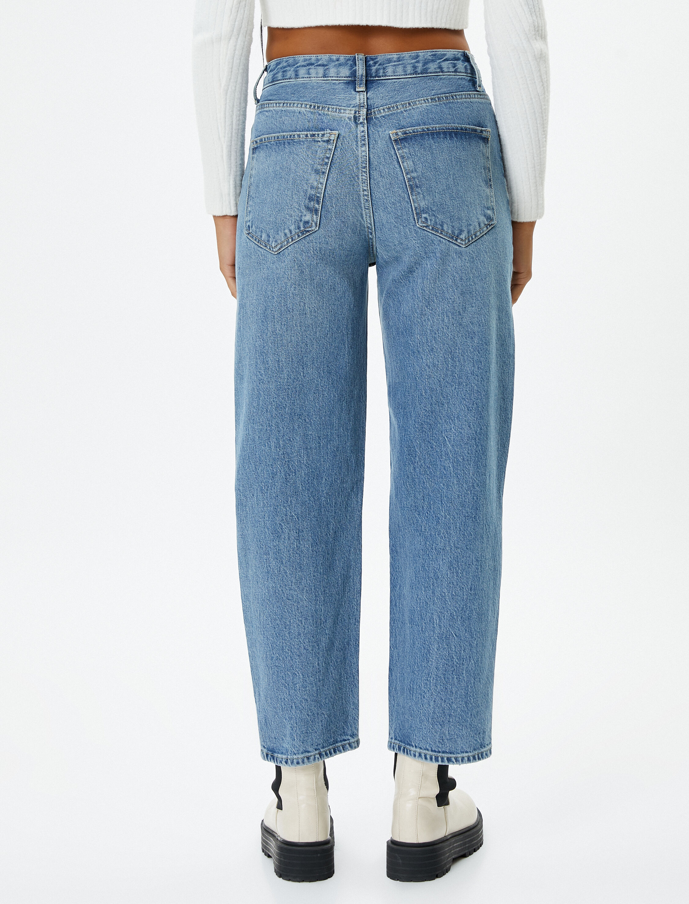   Yüksek Bel Yırtık Straight Jean Kot Pantolon Düz Paça  - Eve Jean