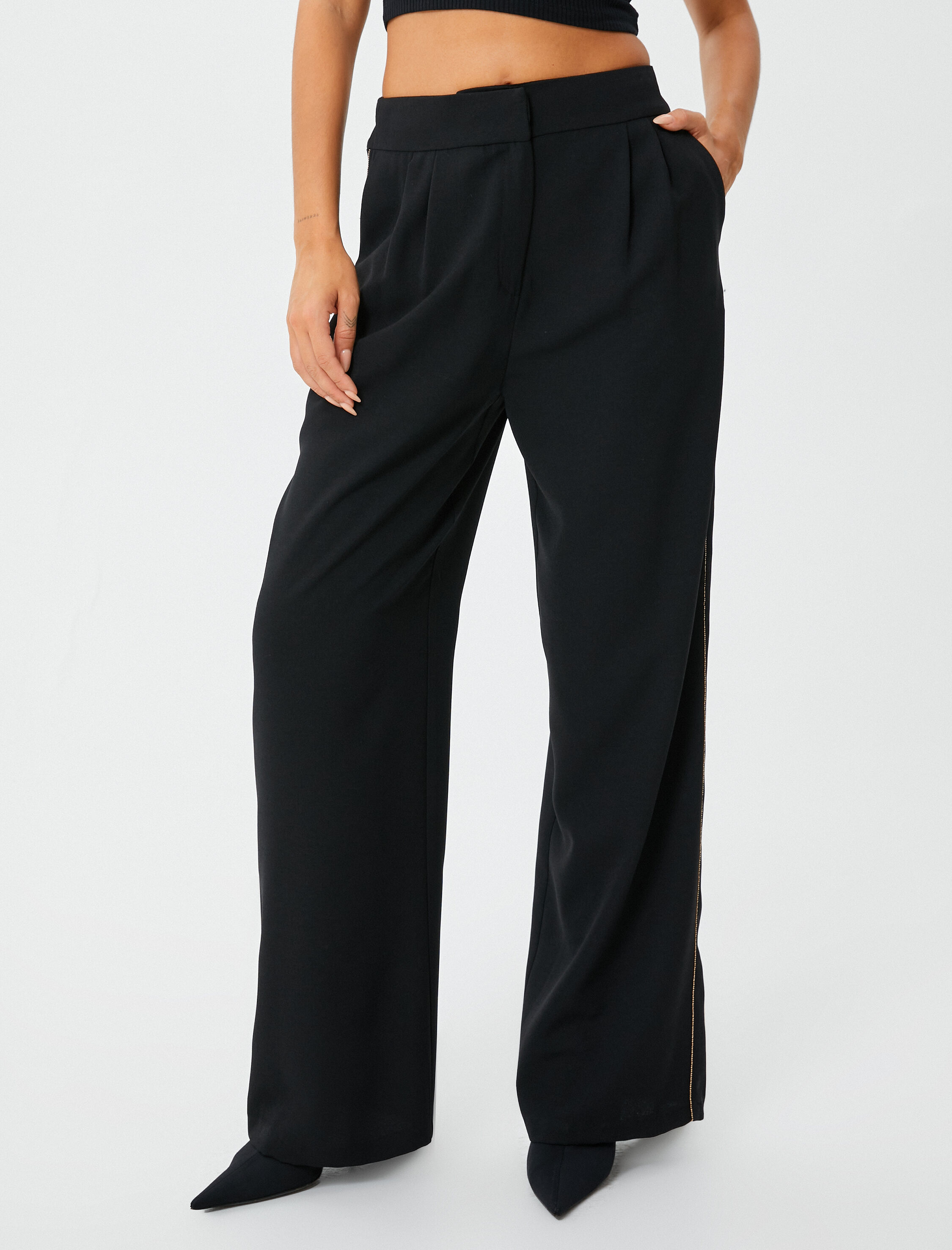   Palazzo Pantolon Bol Paça Cep Detaylı Yüksek Bel