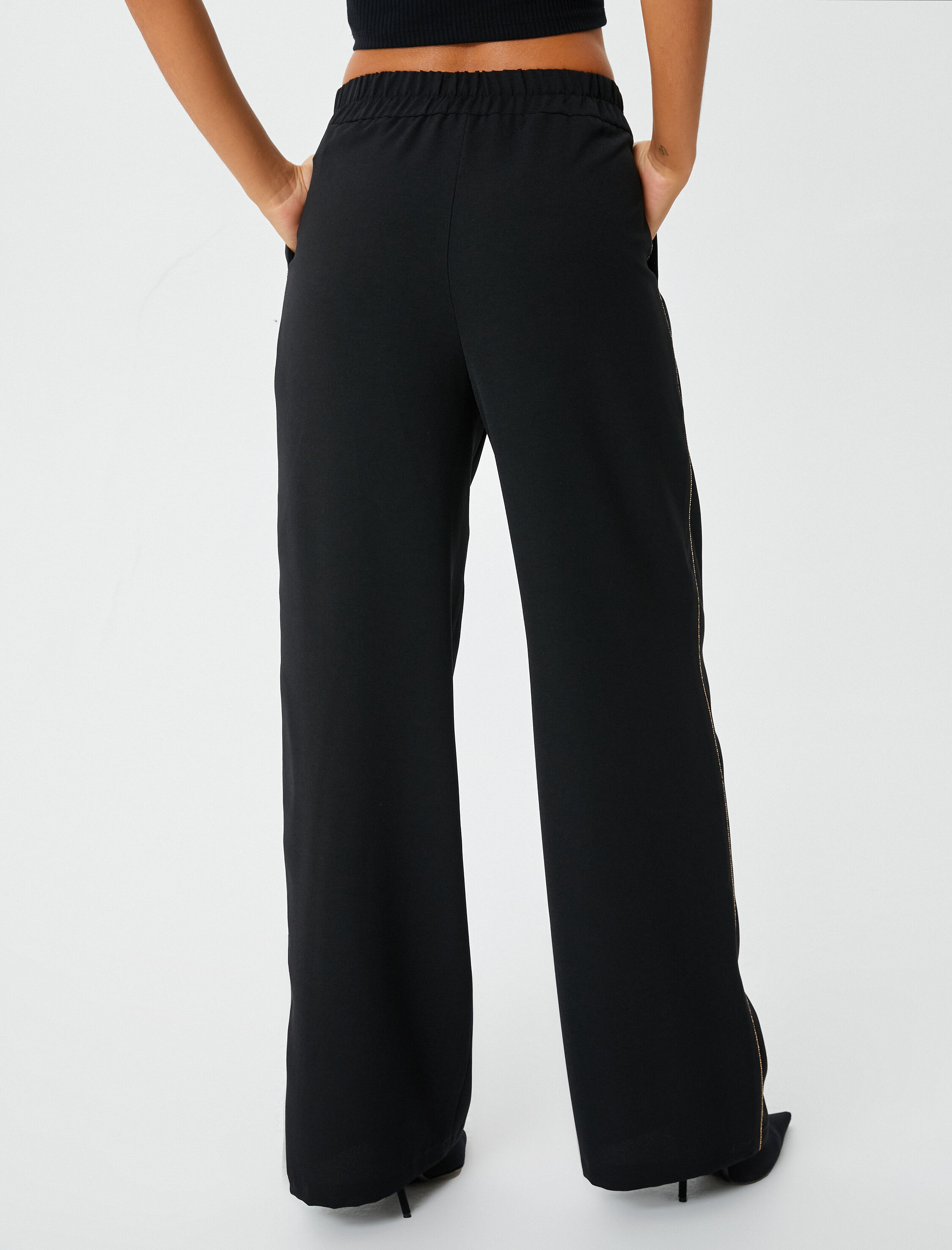   Palazzo Pantolon Bol Paça Cep Detaylı Yüksek Bel