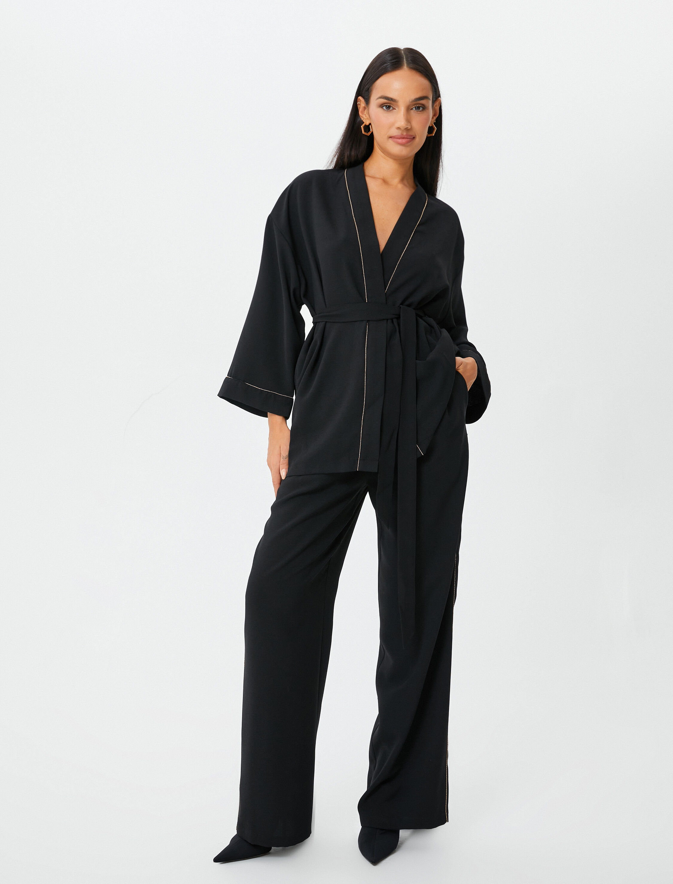   Palazzo Pantolon Bol Paça Cep Detaylı Yüksek Bel