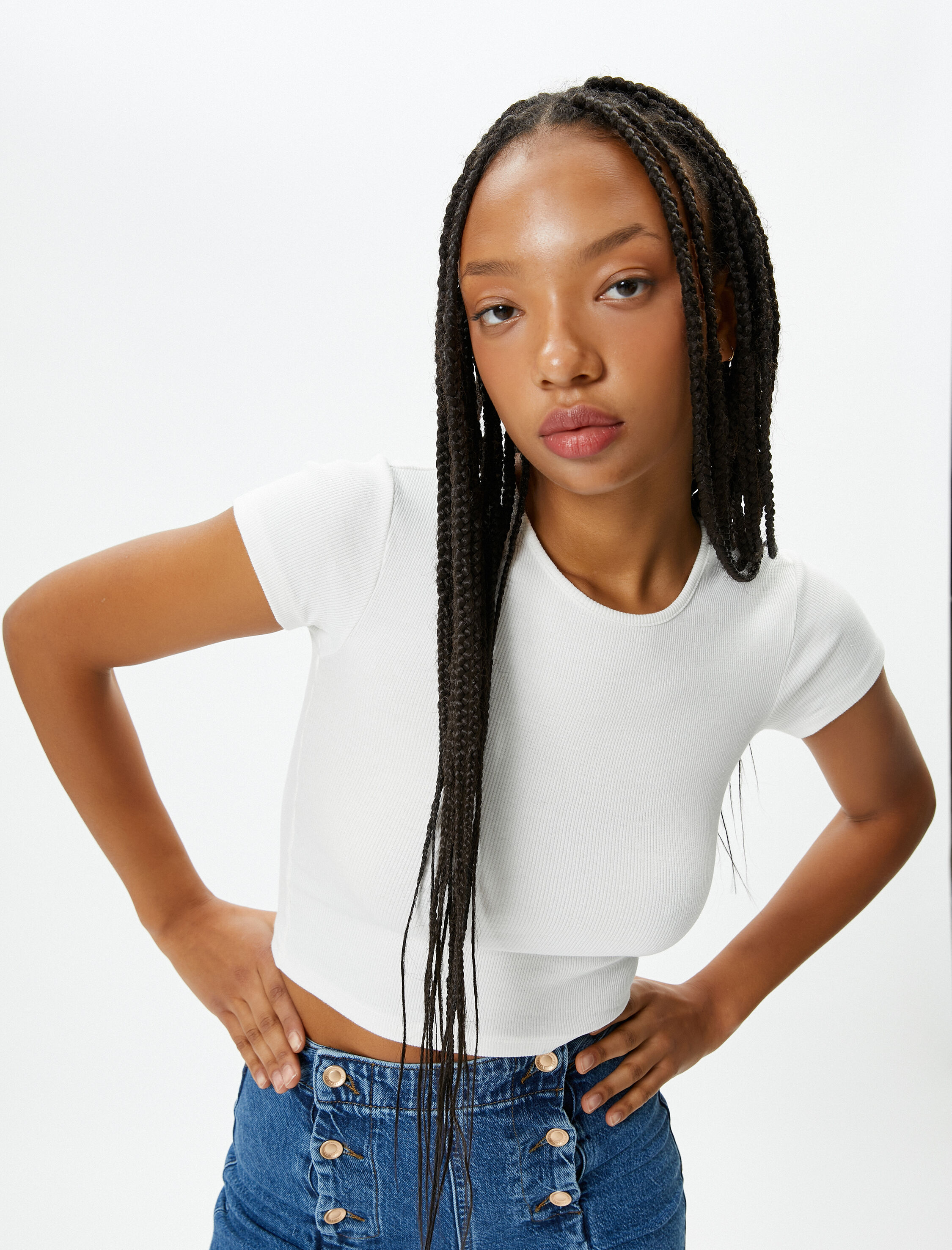   Crop Basic Tişört Kısa Kollu Yuvarlak Yaka Pamuklu