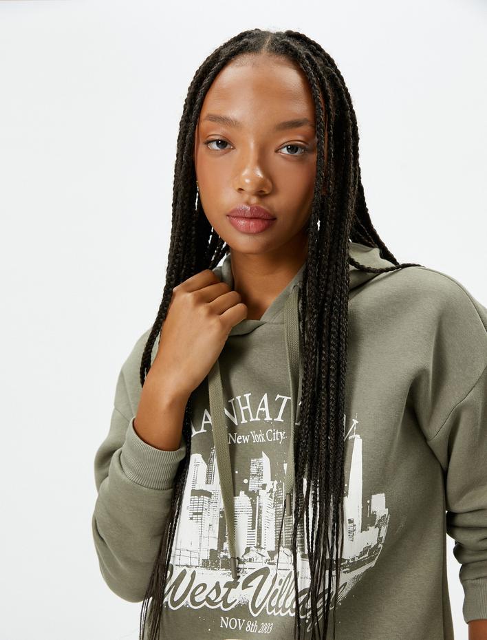  Şardonlu Kolej Kapşonlu Sweatshirt Baskılı Pamuklu Uzun Kollu Rahat Kalıp