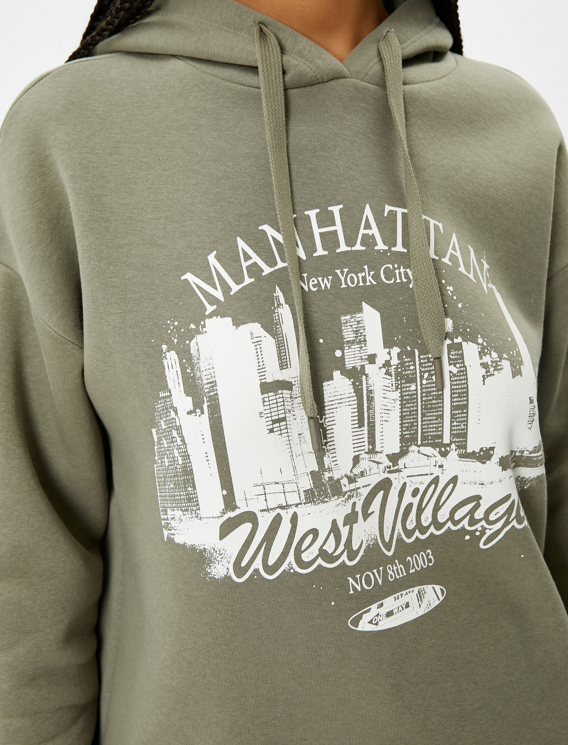   Şardonlu Kolej Kapşonlu Sweatshirt Baskılı Pamuklu Uzun Kollu Rahat Kalıp