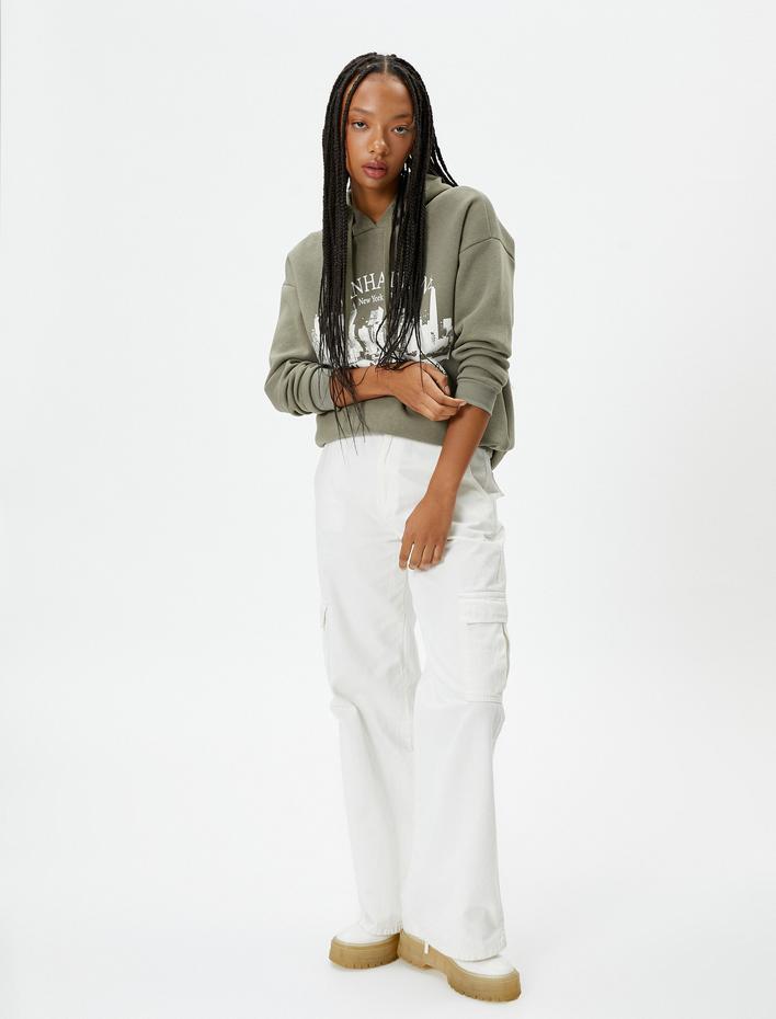  Şardonlu Kolej Kapşonlu Sweatshirt Baskılı Pamuklu Uzun Kollu Rahat Kalıp