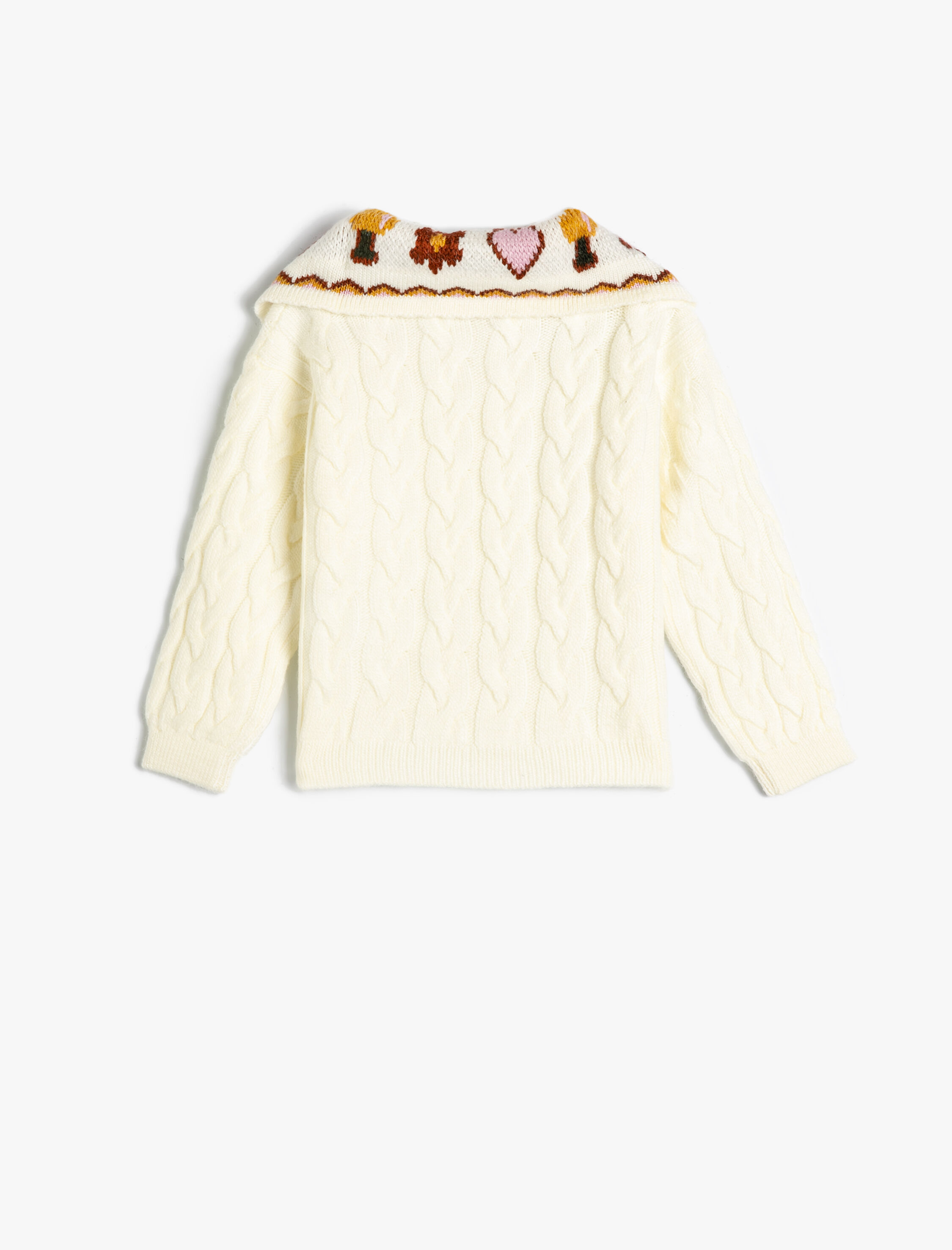  Kız Bebek Bebe Yaka Kazak Desenli Saç Örgü Detaylı Uzun Kollu