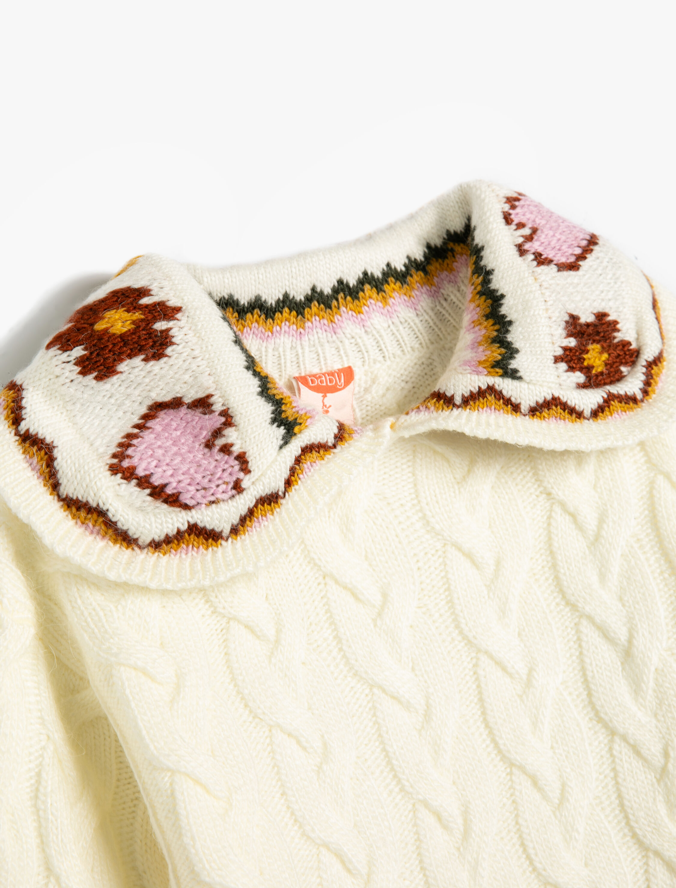  Kız Bebek Bebe Yaka Kazak Desenli Saç Örgü Detaylı Uzun Kollu