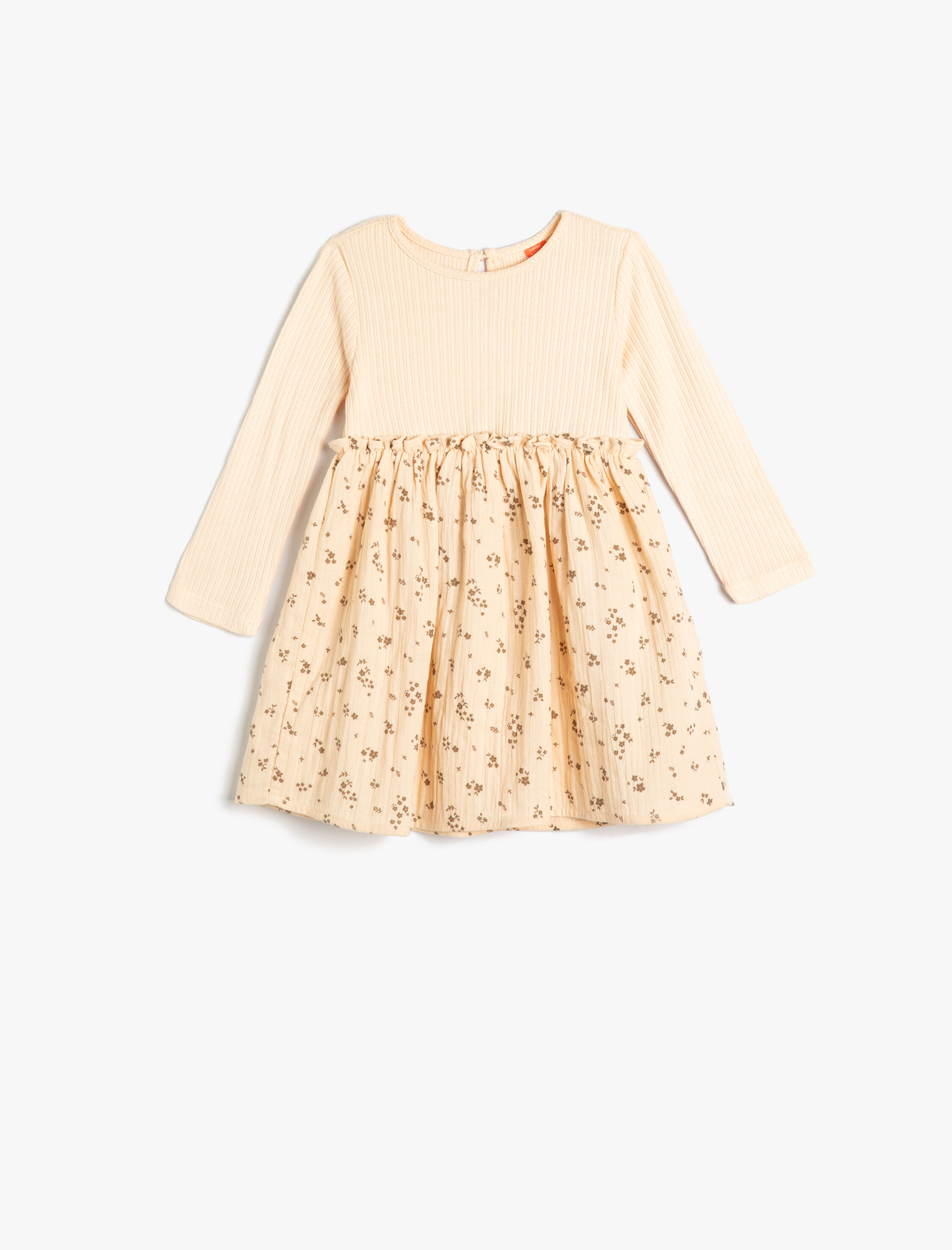  Kız Bebek Çiçekli Elbise Bisiklet Yaka Uzun Kollu