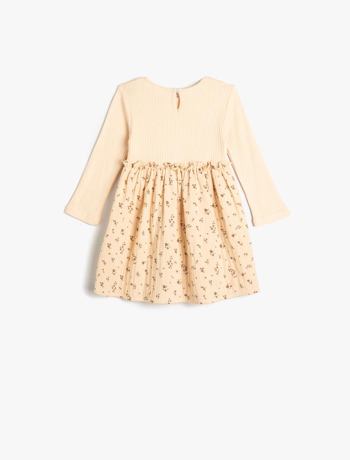 Kız Bebek Çiçekli Elbise Bisiklet Yaka Uzun Kollu