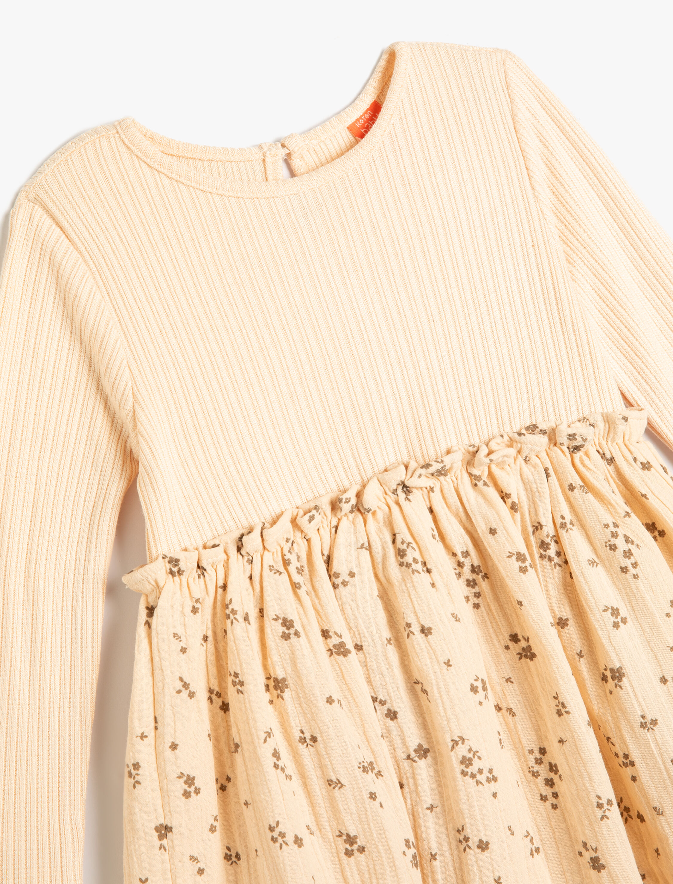  Kız Bebek Çiçekli Elbise Bisiklet Yaka Uzun Kollu