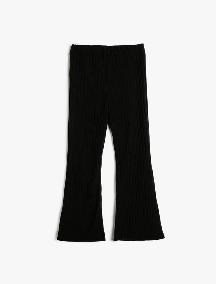 Kız Çocuk İspanyol Paça Pantolon Fitilli Yırtmaç Detaylı Beli Lastikli