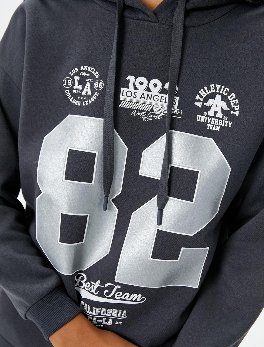   Kolej Kapşonlu Sweatshirt Şardonlu Baskılı