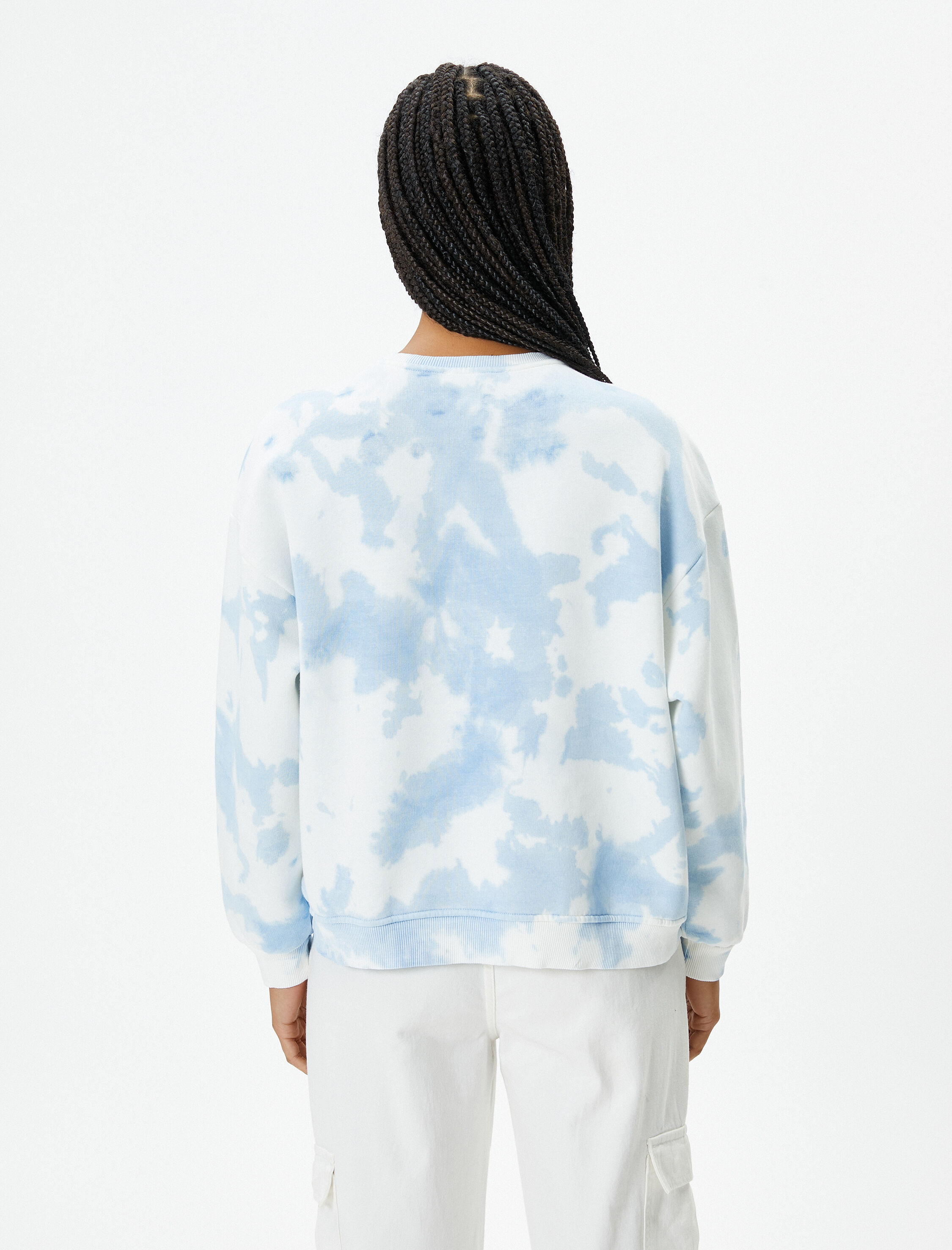   Şardonlu Batik Desenli Sweatshirt Kolej Baskılı Rahat Kalıp Bisiklet Yaka Pamuklu