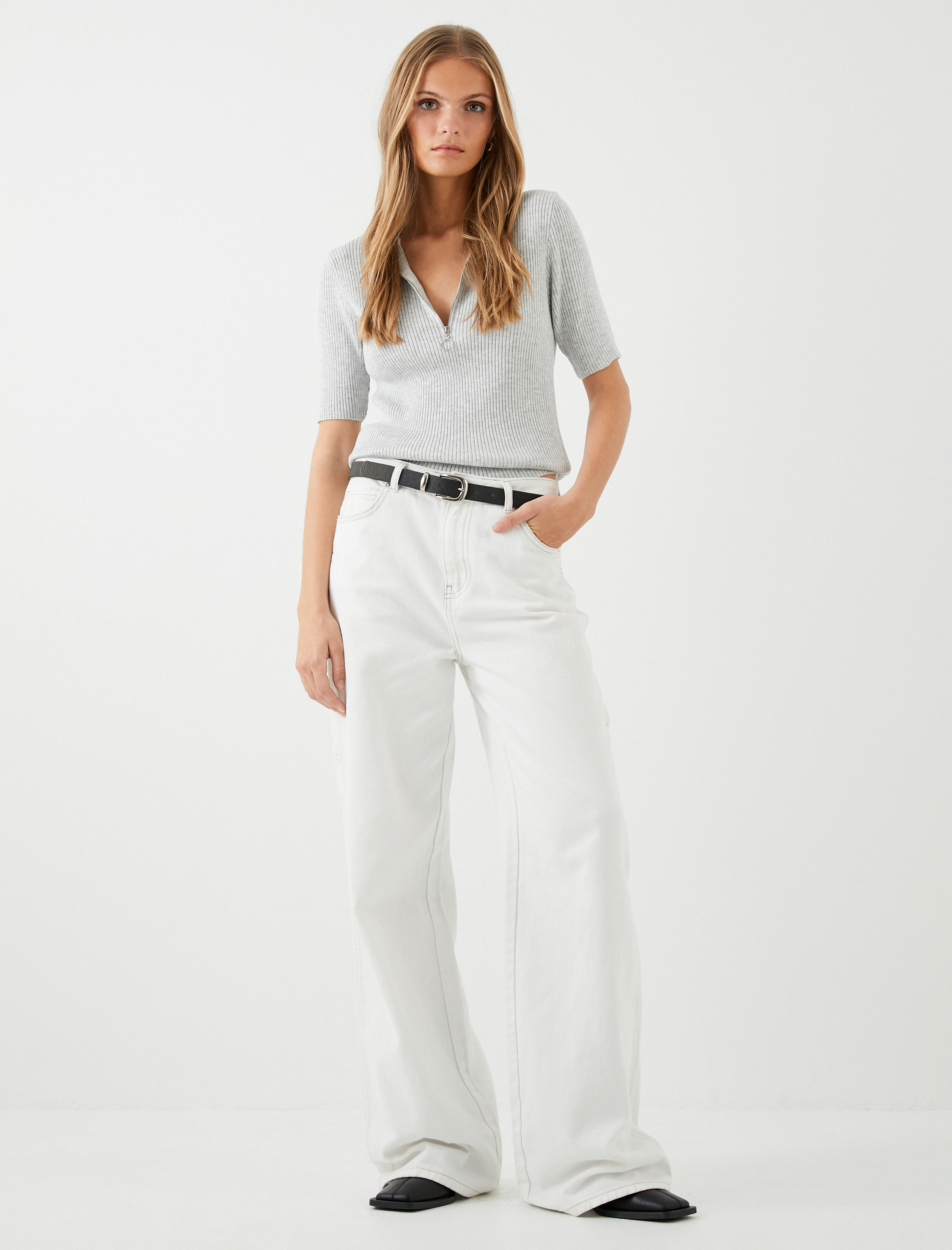   Yarım Fermuarlı Triko Kazak Dik Yaka