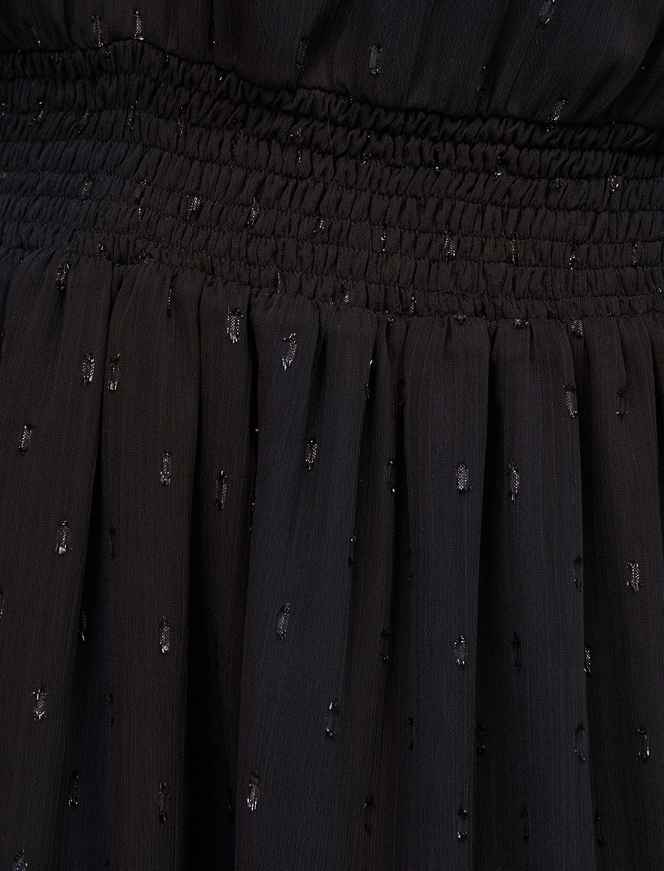   Fırfırlı Şifon Elbise Balon Kollu V Yaka Gipeli