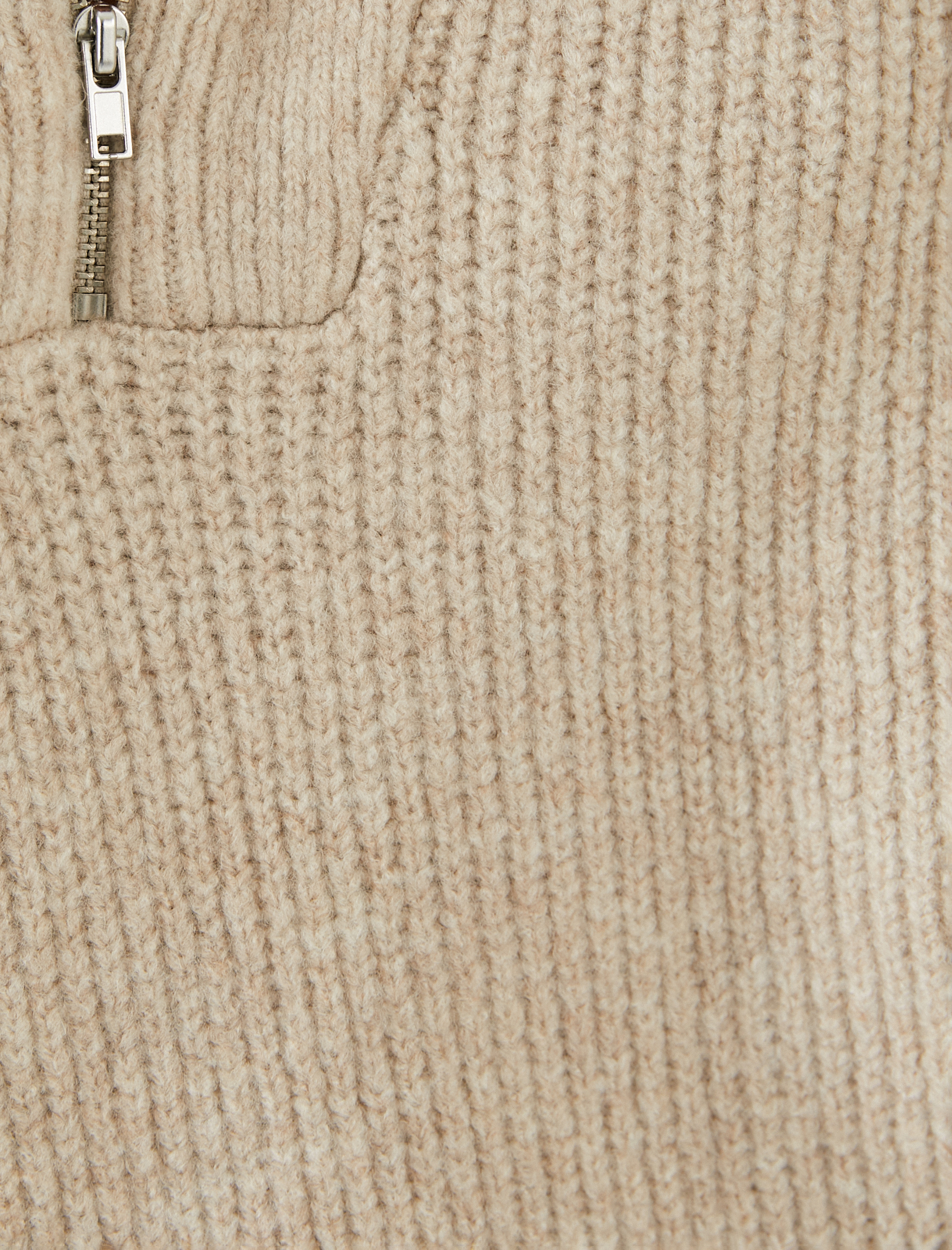   Örgü Süveter Yarım Fermuarlı Dik Yaka Ribanalı