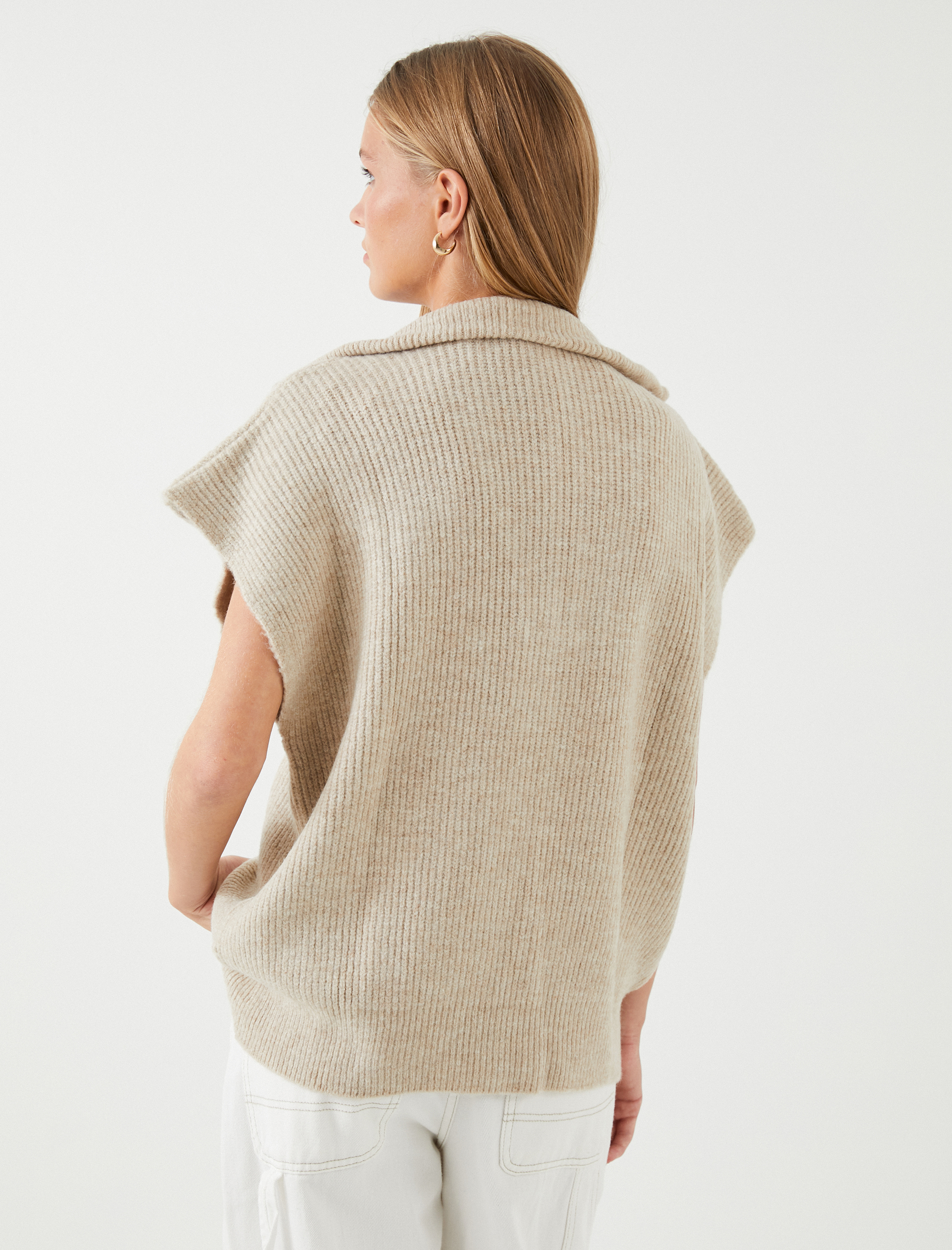   Örgü Süveter Yarım Fermuarlı Dik Yaka Ribanalı