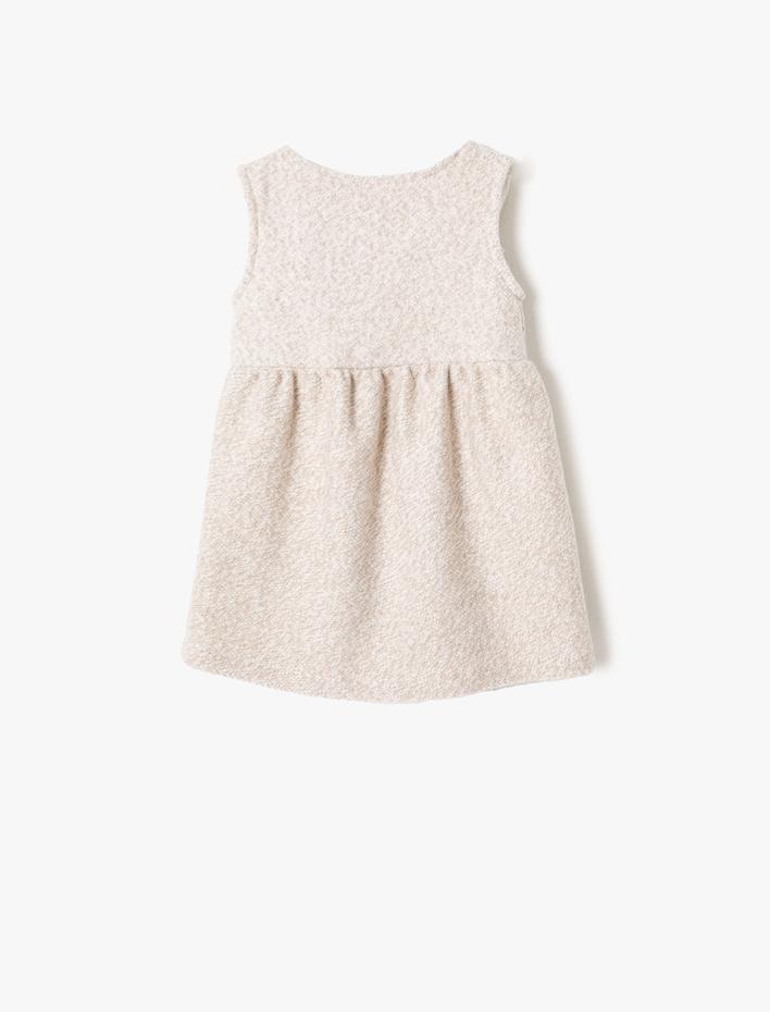 Kız Bebek Elbise Kolsuz Bisiklet Yaka Düğme Detaylı Cepli