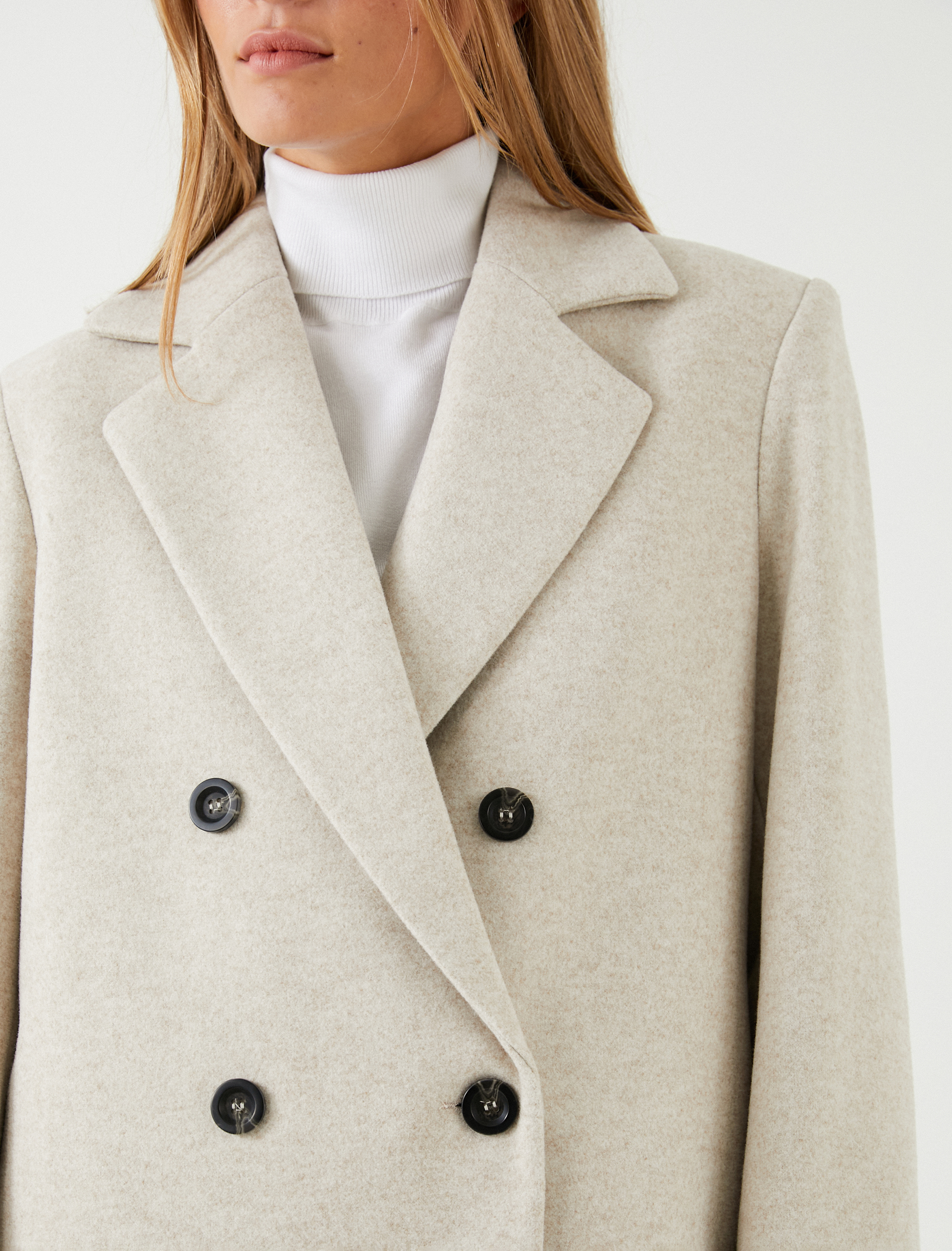   Kaşe Kaban Kruvaze Kapama Düğmeli Cepli