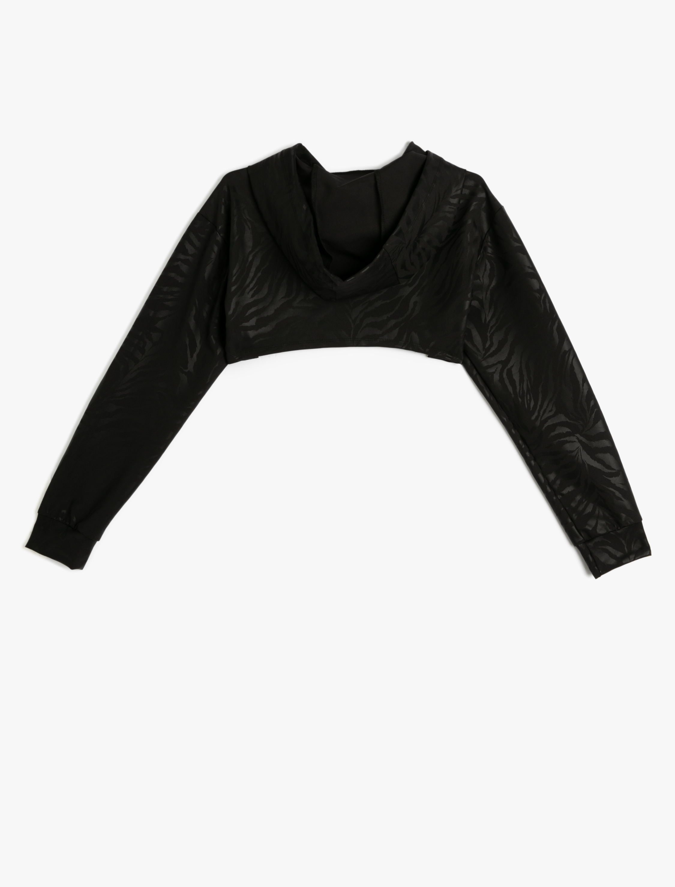   Kapşonlu Crop Spor Sweatshirt Zebra Desenli Uzun Kollu