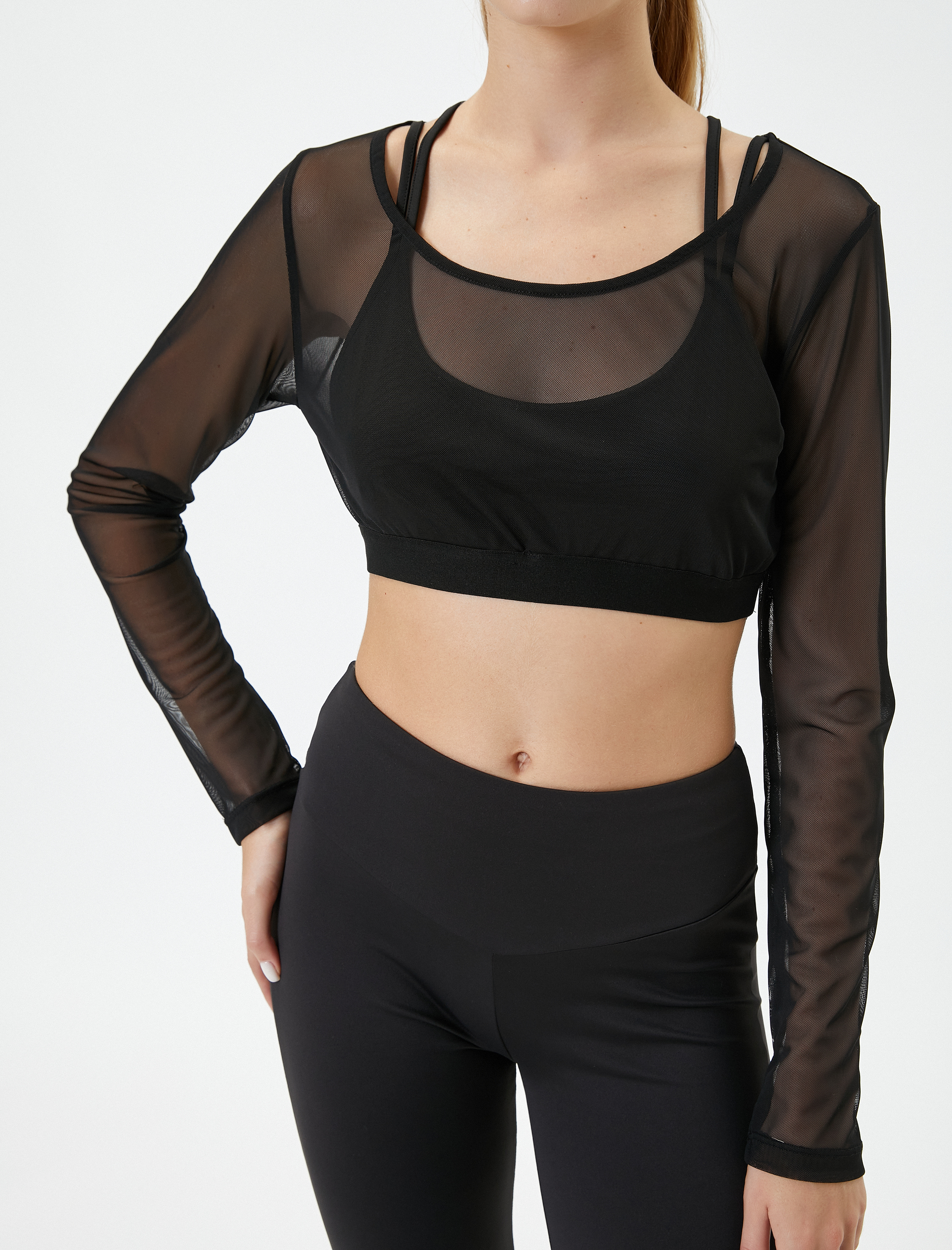   Transparan Crop Tişört ve Sporcu Sütyeni 2'li Takım