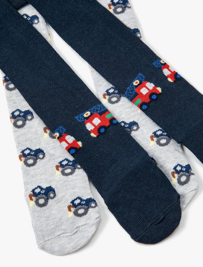 Erkek Bebek 2'li  Araba Desenli Pamuklu Külotlu Çorap
