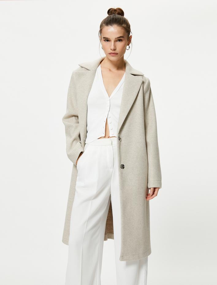  Oversize Kaşe Kaban Cep Detaylı