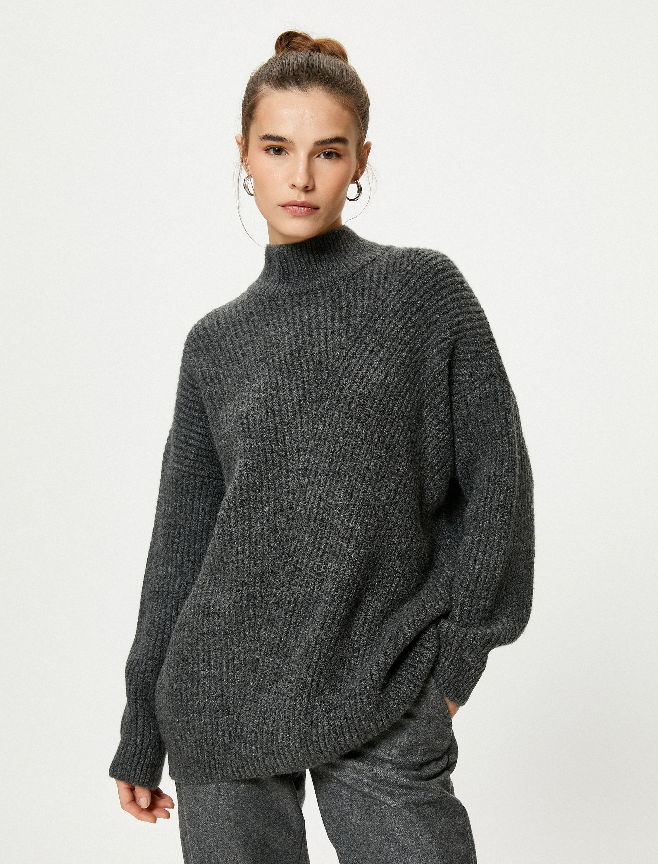   Oversize Triko Kazak Balıkçı Yaka Düşük Omuzlu