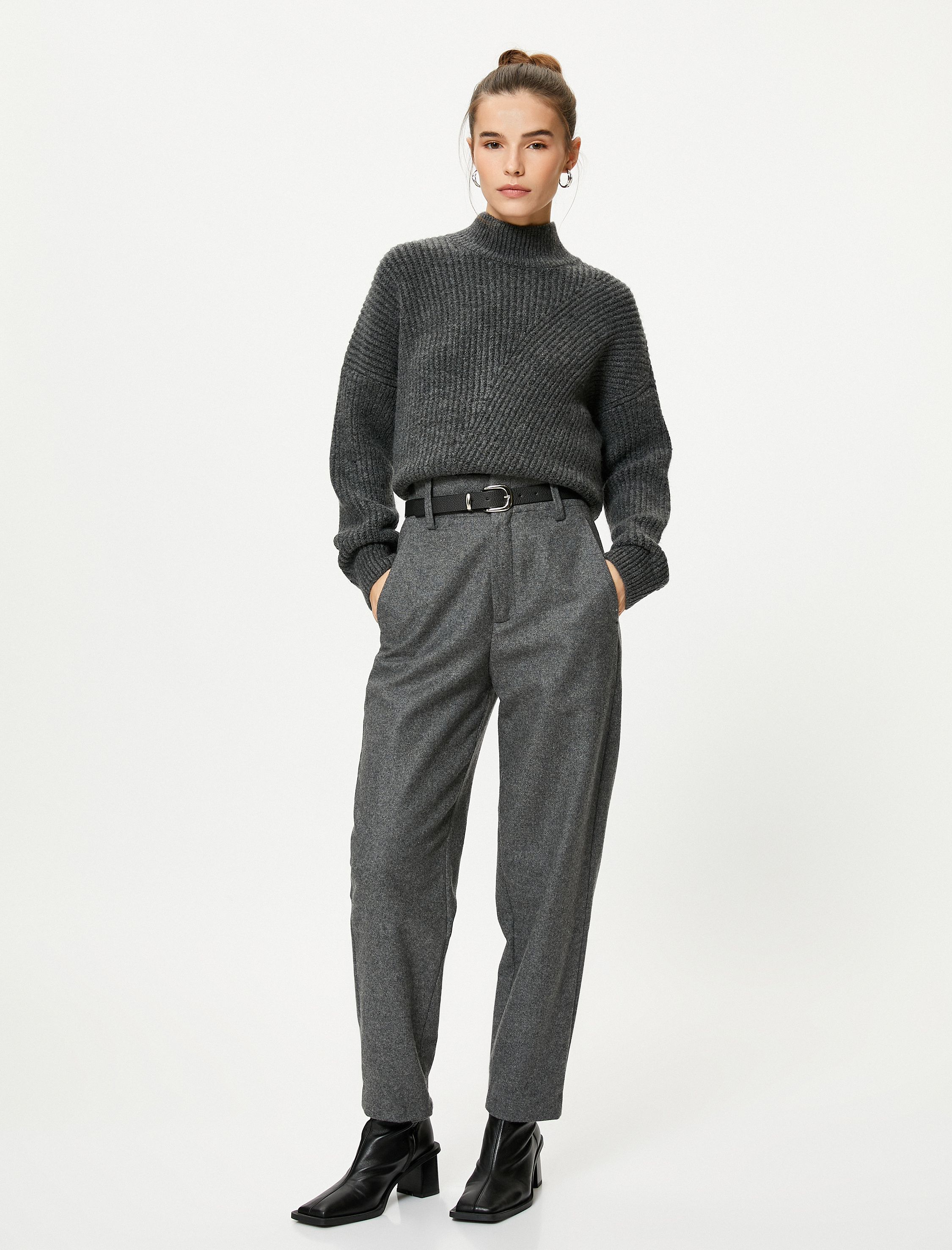   Oversize Triko Kazak Balıkçı Yaka Düşük Omuzlu