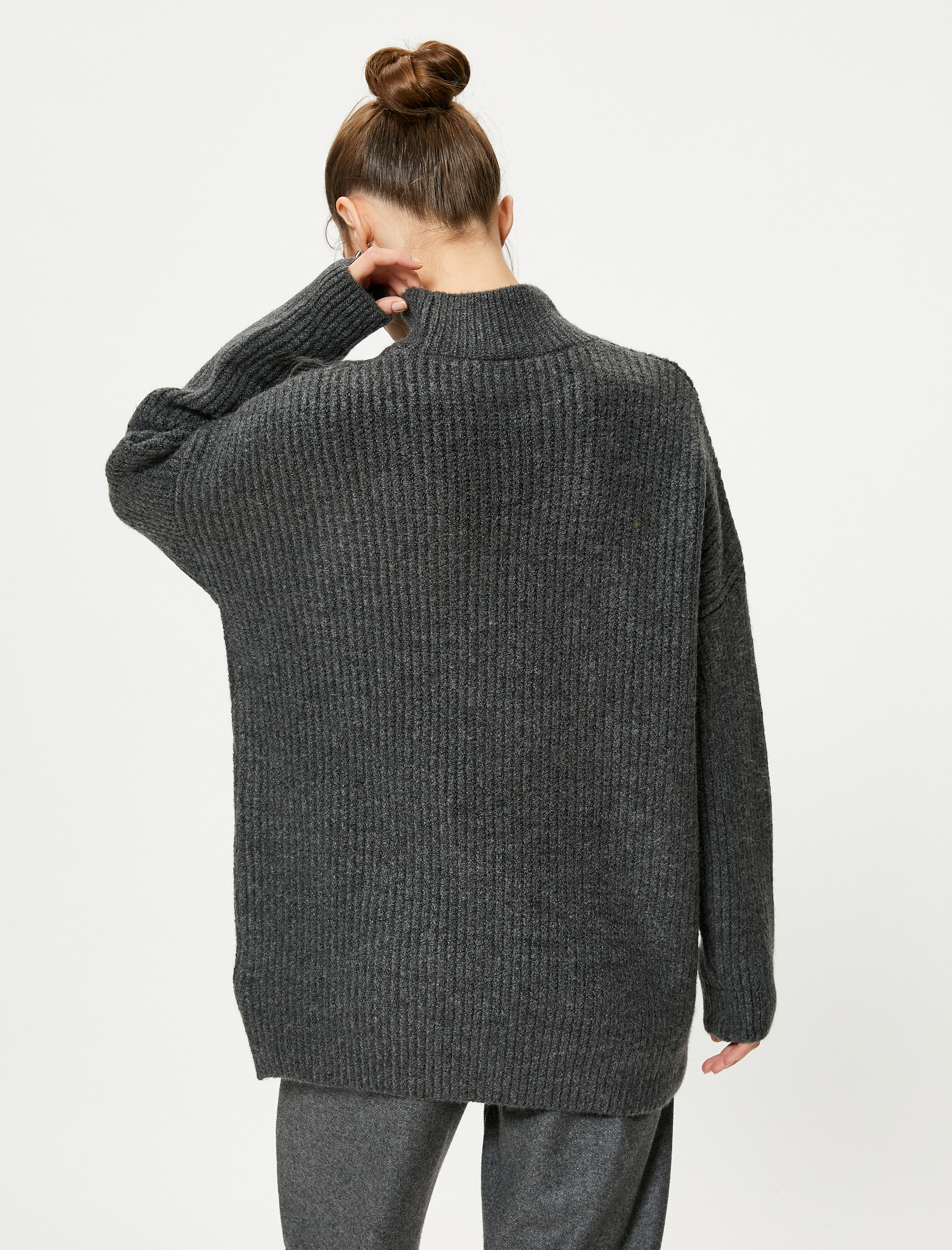   Oversize Triko Kazak Balıkçı Yaka Düşük Omuzlu