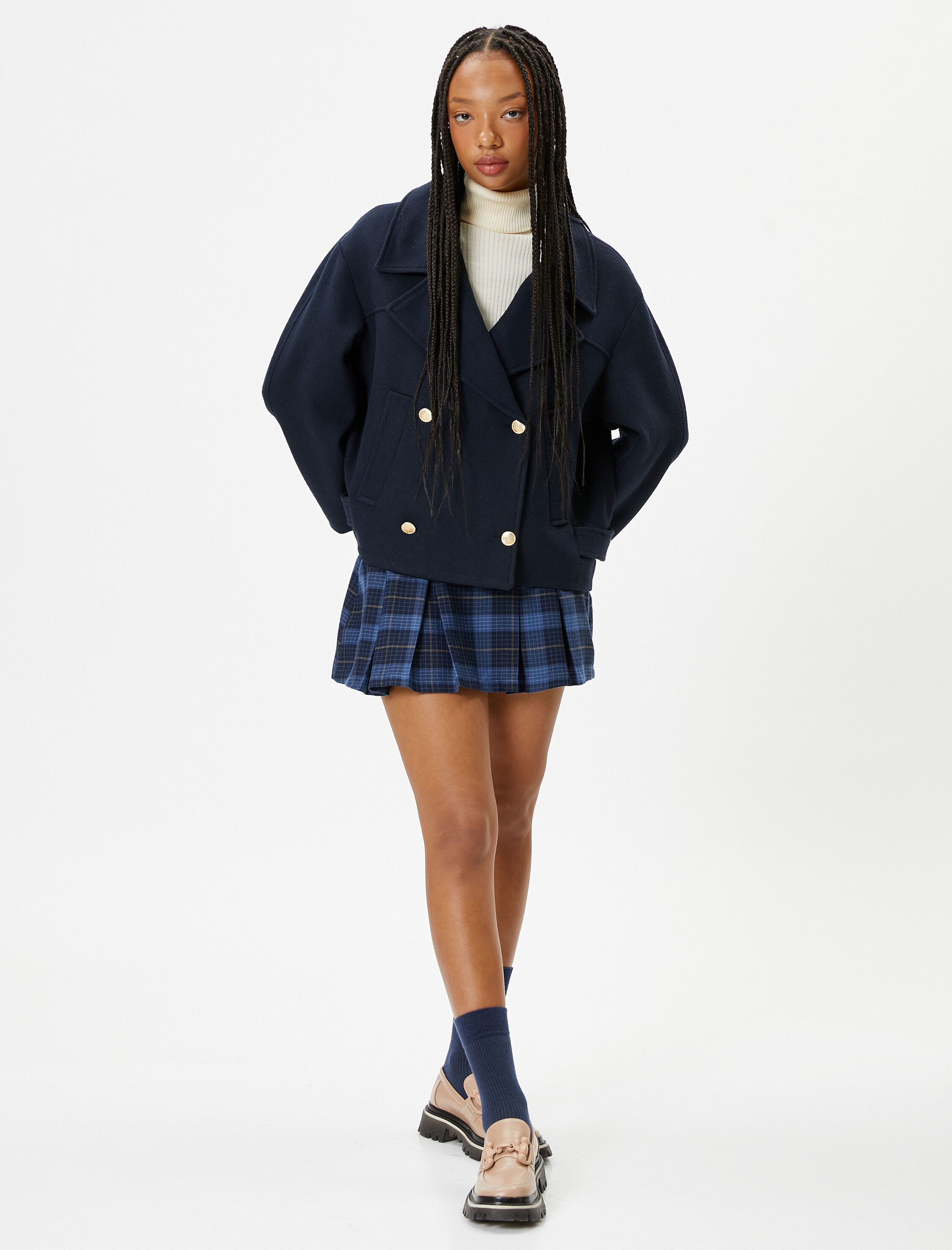   Oversize Kruvaze Kısa Ceket Cepli