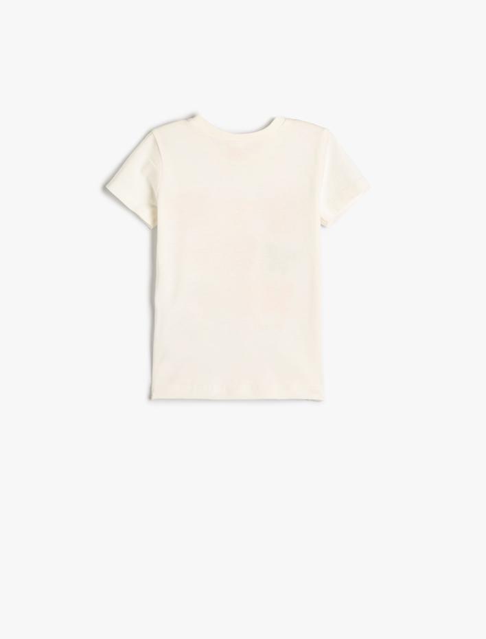 Kız Bebek Tişört Kısa Kollu Kelebek Baskılı Bisiklet Yaka Pamuklu