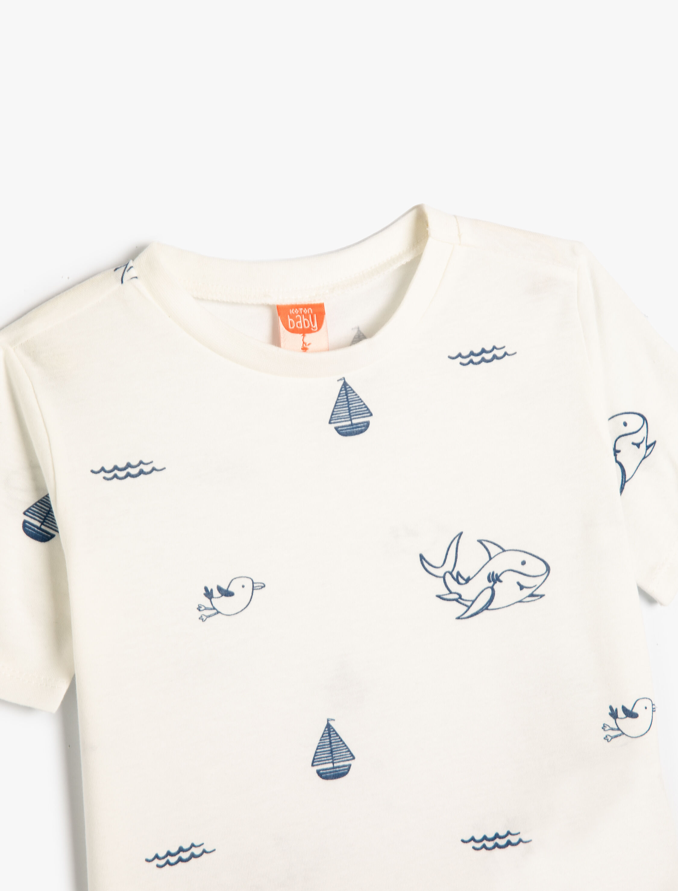  Erkek Bebek Tişört Kısa Kollu Marin Baskılı Bisiklet Yaka Pamuklu