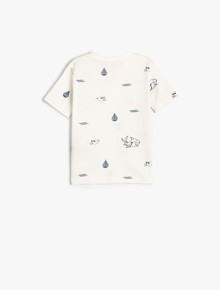 Erkek Bebek Tişört Kısa Kollu Marin Baskılı Bisiklet Yaka Pamuklu