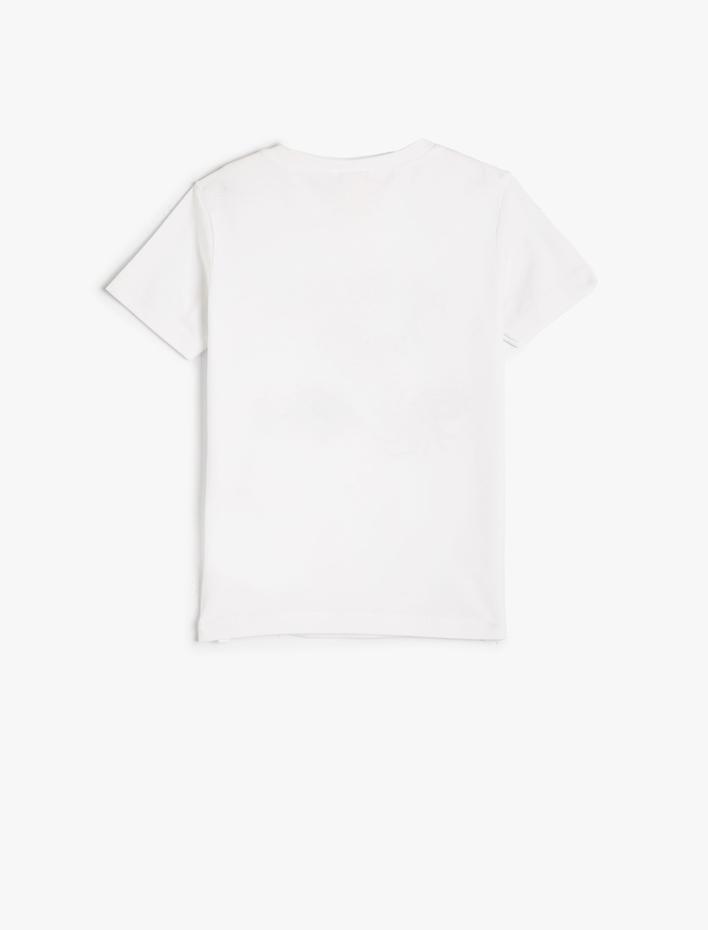 Erkek Bebek Tişört Kısa Kollu Hayvanlar Baskılı Bisiklet Yaka Pamuklu