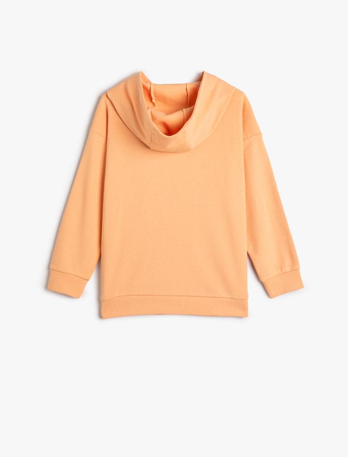 Erkek Çocuk Kapşonlu Sweatshirt Kanguru Cepli Yarım Fermuarlı Baskı Detaylı Pamuklu