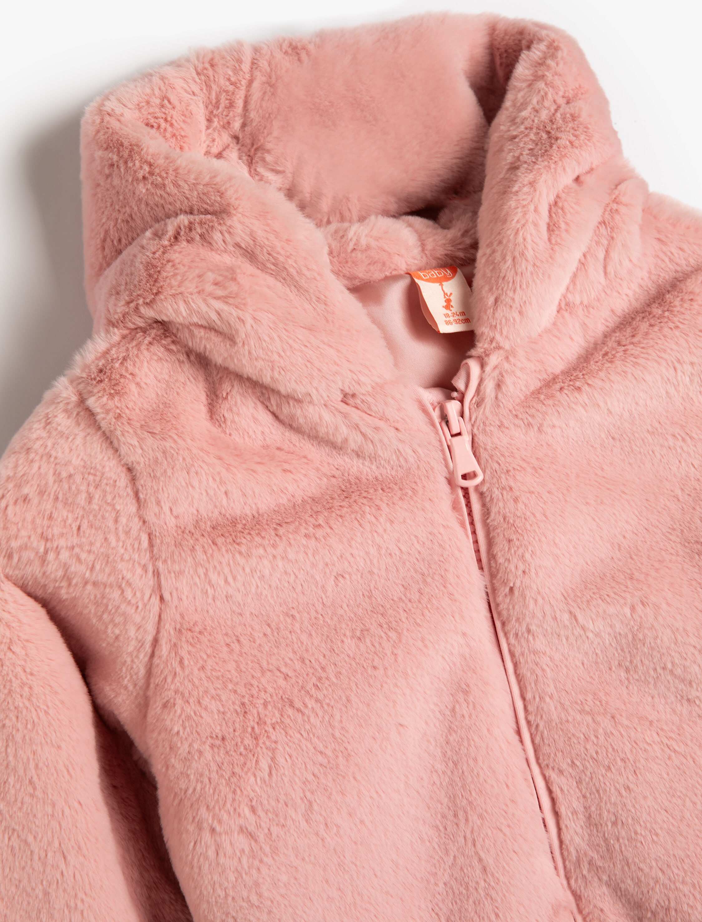  Kız Bebek Kapşonlu Peluş Ceket Fermuarlı Uzun Kollu