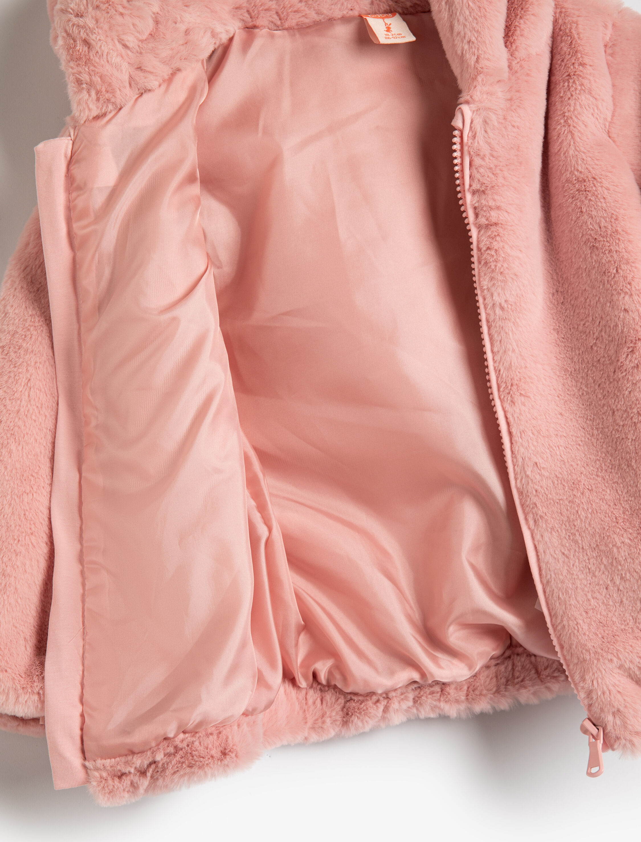  Kız Bebek Kapşonlu Peluş Ceket Fermuarlı Uzun Kollu