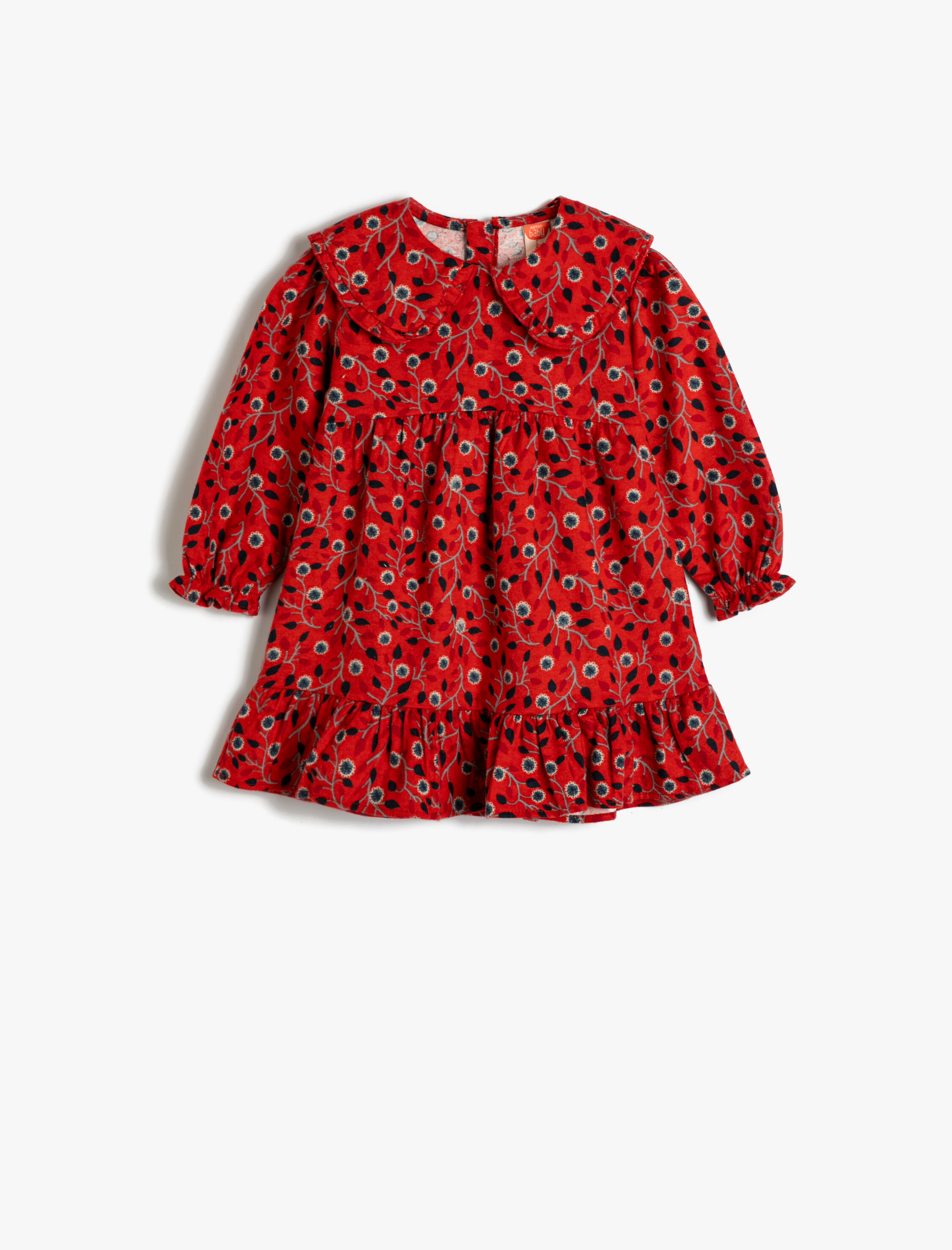  Kız Bebek Çiçekli Elbise Fırfırlı Bebe Yaka Pamuklu