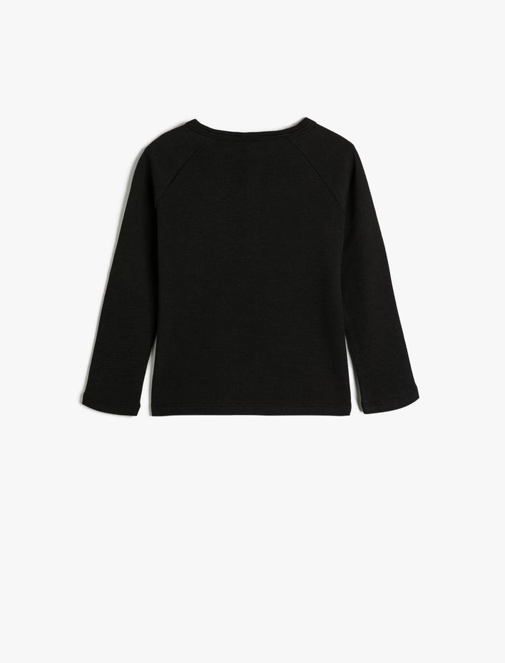 Erkek Bebek Tişört Uzun Kollu Bisiklet Yaka Dokulu Düğme Detaylı Pamuklu