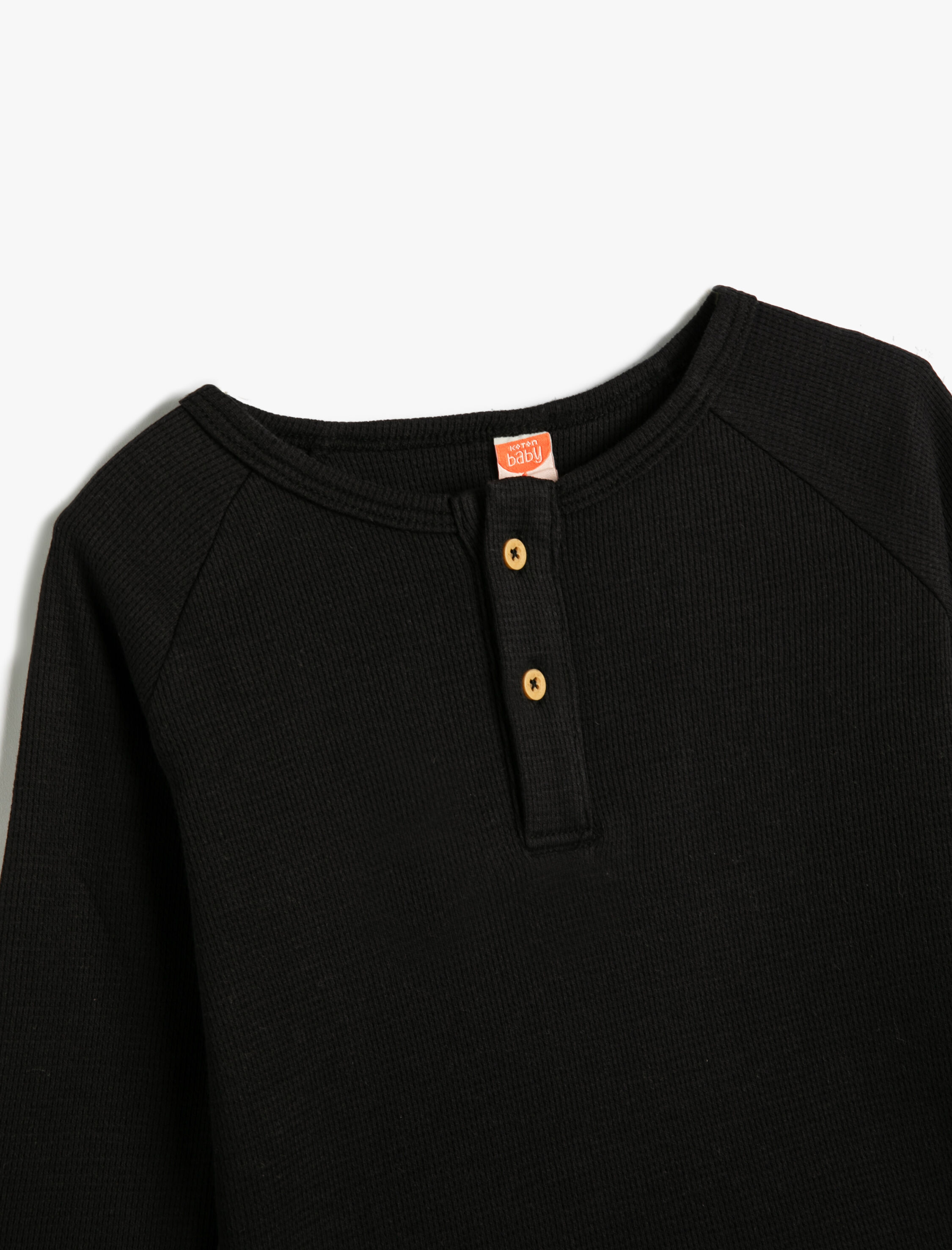  Erkek Bebek Tişört Uzun Kollu Bisiklet Yaka Dokulu Düğme Detaylı Pamuklu