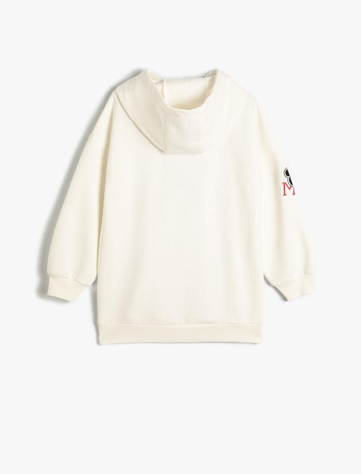 Kız Çocuk Minnie Mouse Kapşonlu Sweatshirt Lisanslı Aplike Detaylı Uzun Kollu Şardonlu