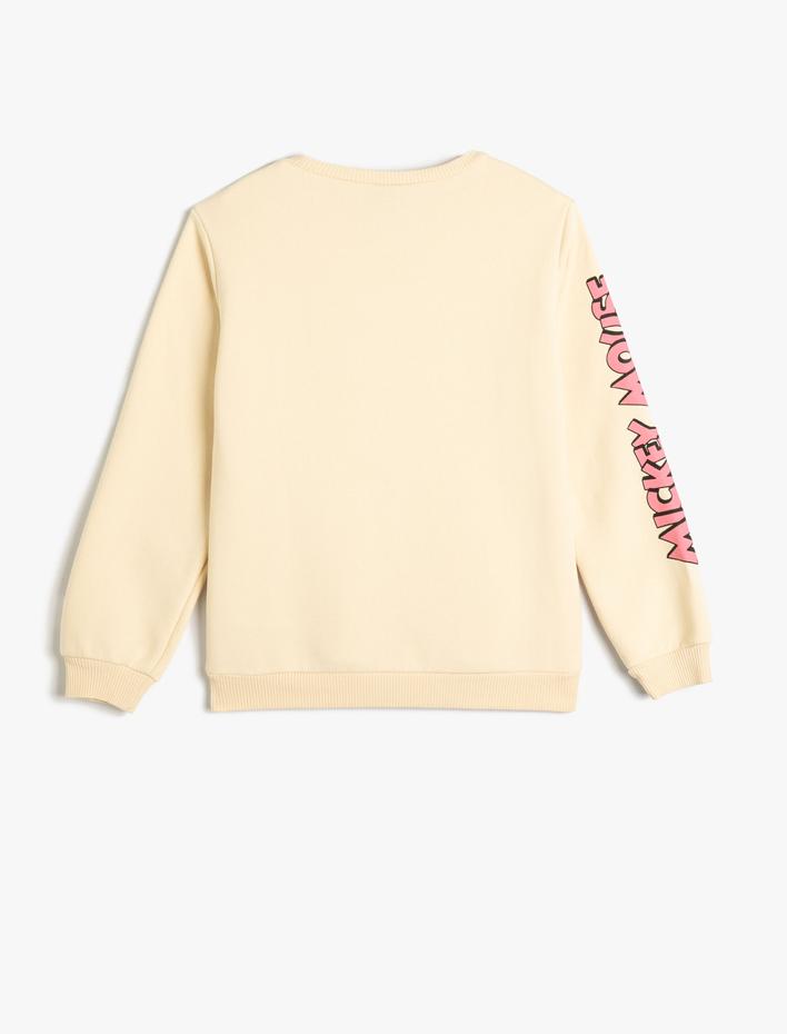 Kız Çocuk Mickey Mouse Sweatshirt Lisanslı Uzun Kollu Bisiklet Yaka Şardonlu
