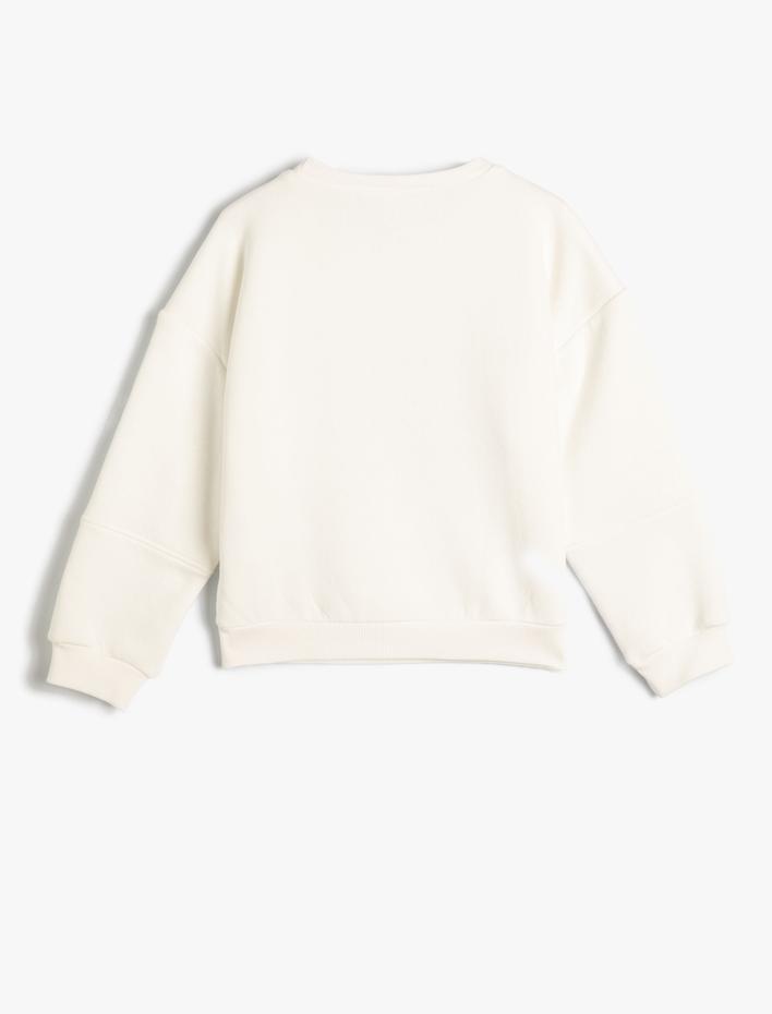 Kız Çocuk Sweatshirt Müzik Temalı Bisiklet Yaka Simli Boncuklu Şardonlu